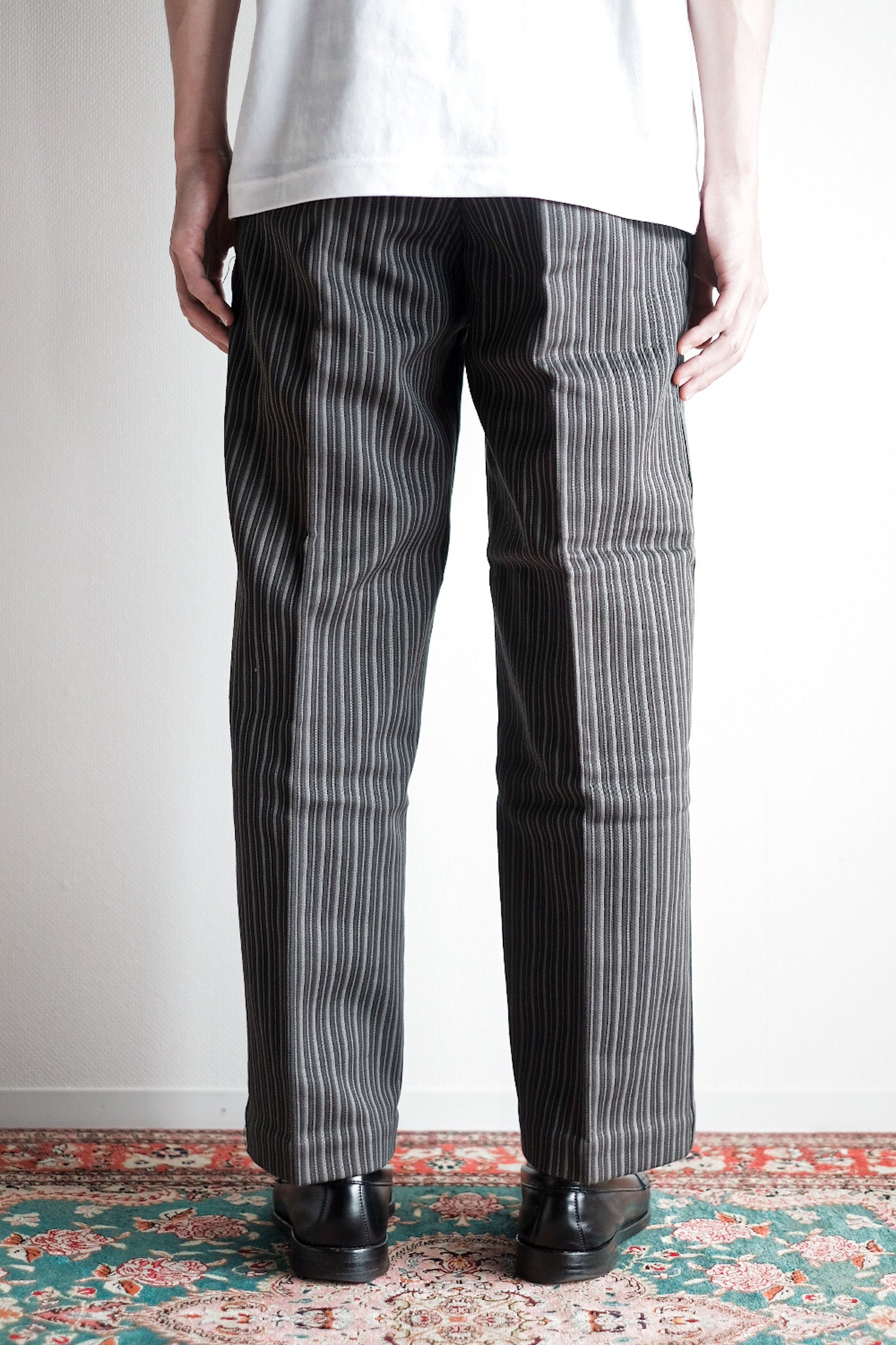 [~ 40's] Pantalon de travail à rayures en coton vintage français "Stock mort"