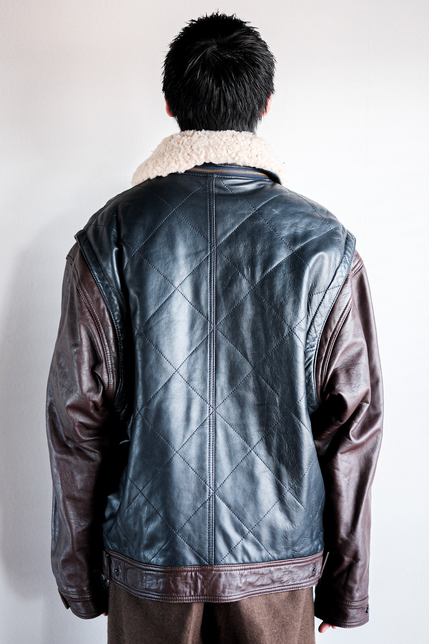 old double color leather bomber jacket Lイギリス製革使用