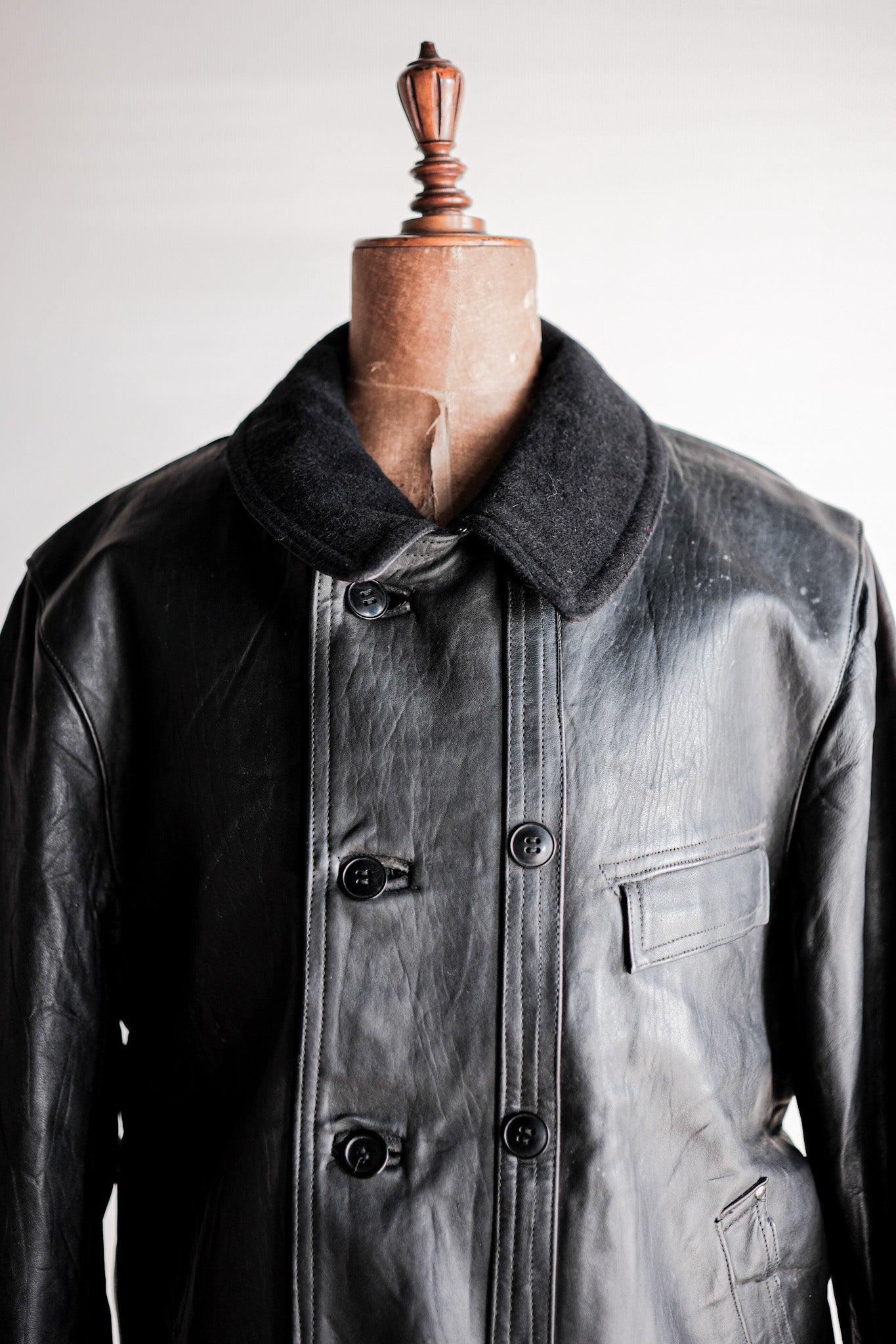 [~ 50's] แจ็คเก็ตหนัง le Corbusier French Vintage Jacket "Collar Wool"