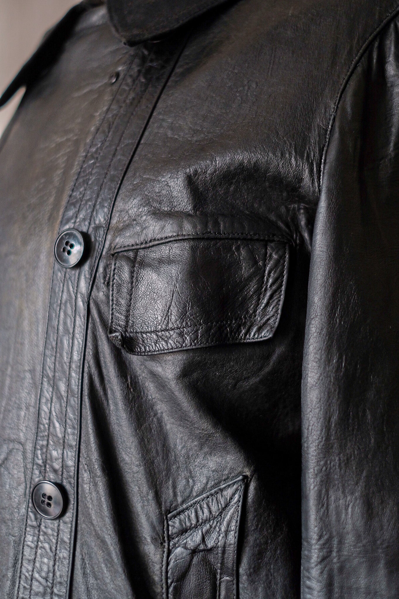 【~40's】French Vintage Le Corbusier Leather Work Jacket "Black Moleskin Collar"