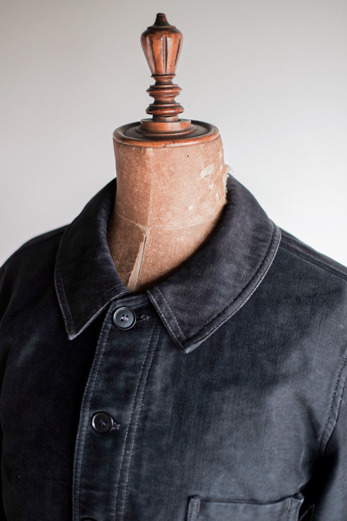 [~ 40's] French Vintage Black Moleskin Work Jacket "Le Mont St. Michel"