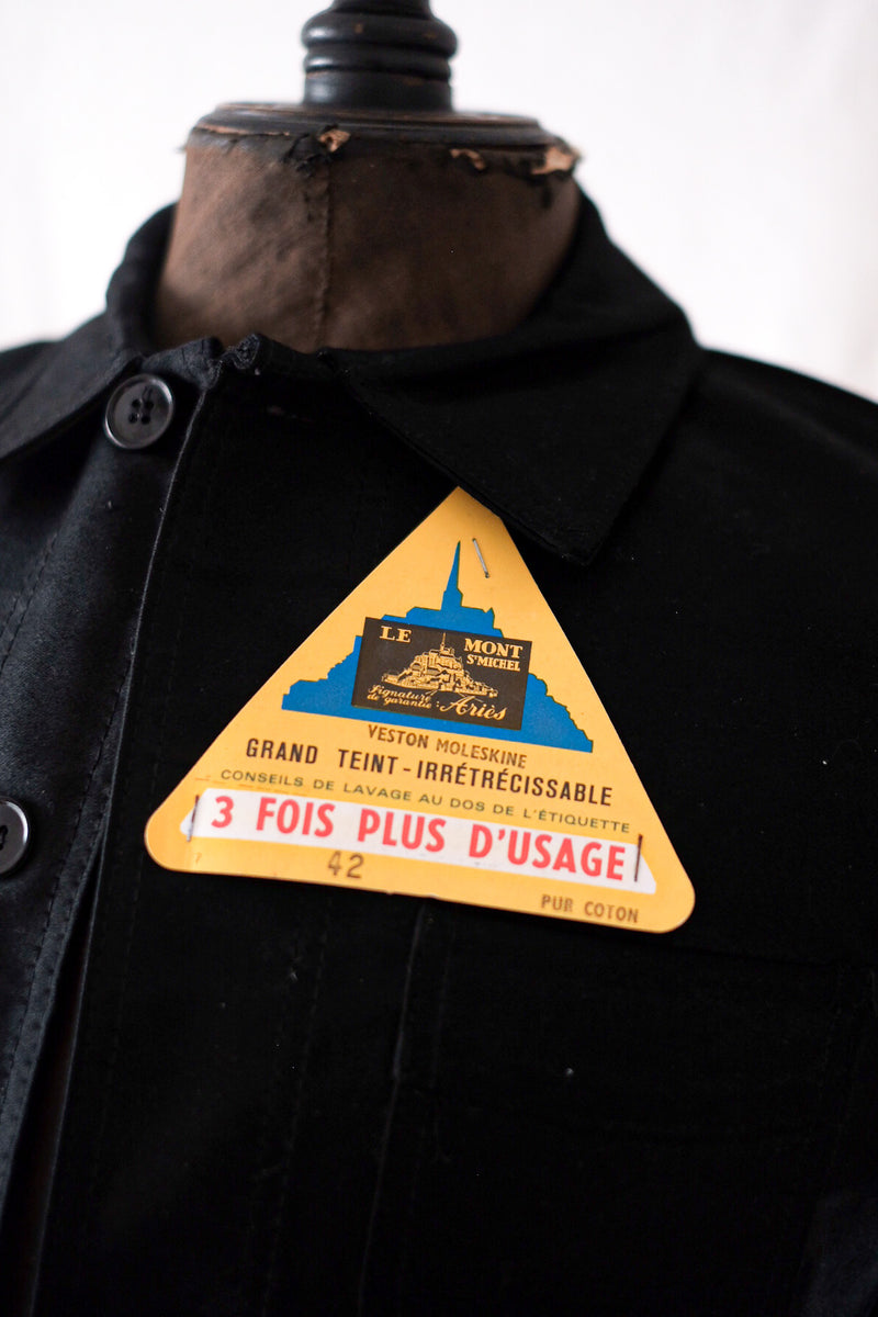 [~ 50's] วินเทจฝรั่งเศส "Le Mont St. Michel" แจ็คเก็ตทำงานของตัวตุ่นสีดำ "Dead Stock"