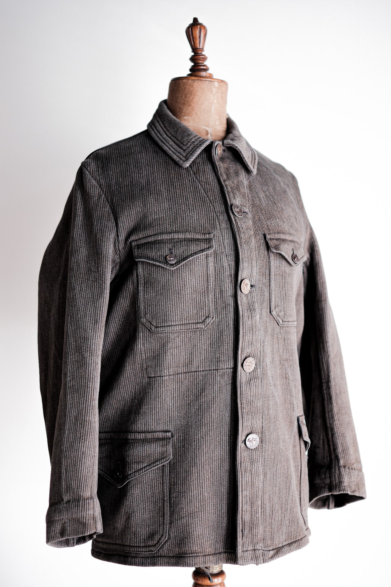 ［~40's］French Vintage Brown Salt & Pepper Cotton Pique Hunting Jacket