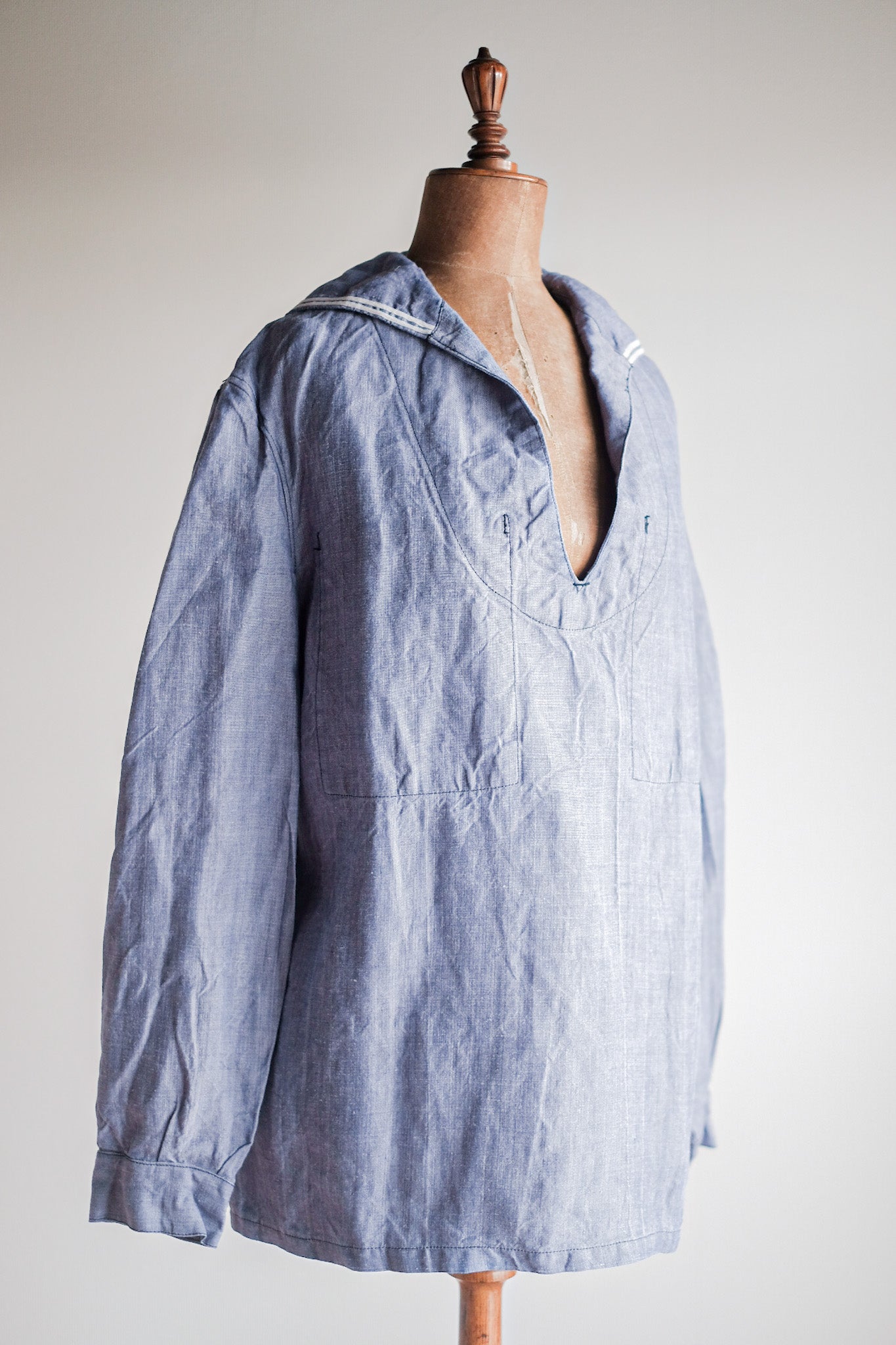 [~ 50's] French Navy Ramie Linen Sailor Shirt "Dead Stock"