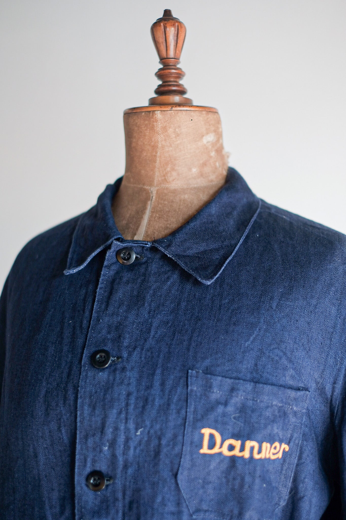 [~ 40's] French Vintage Indigo HBT Linen Work Jacket