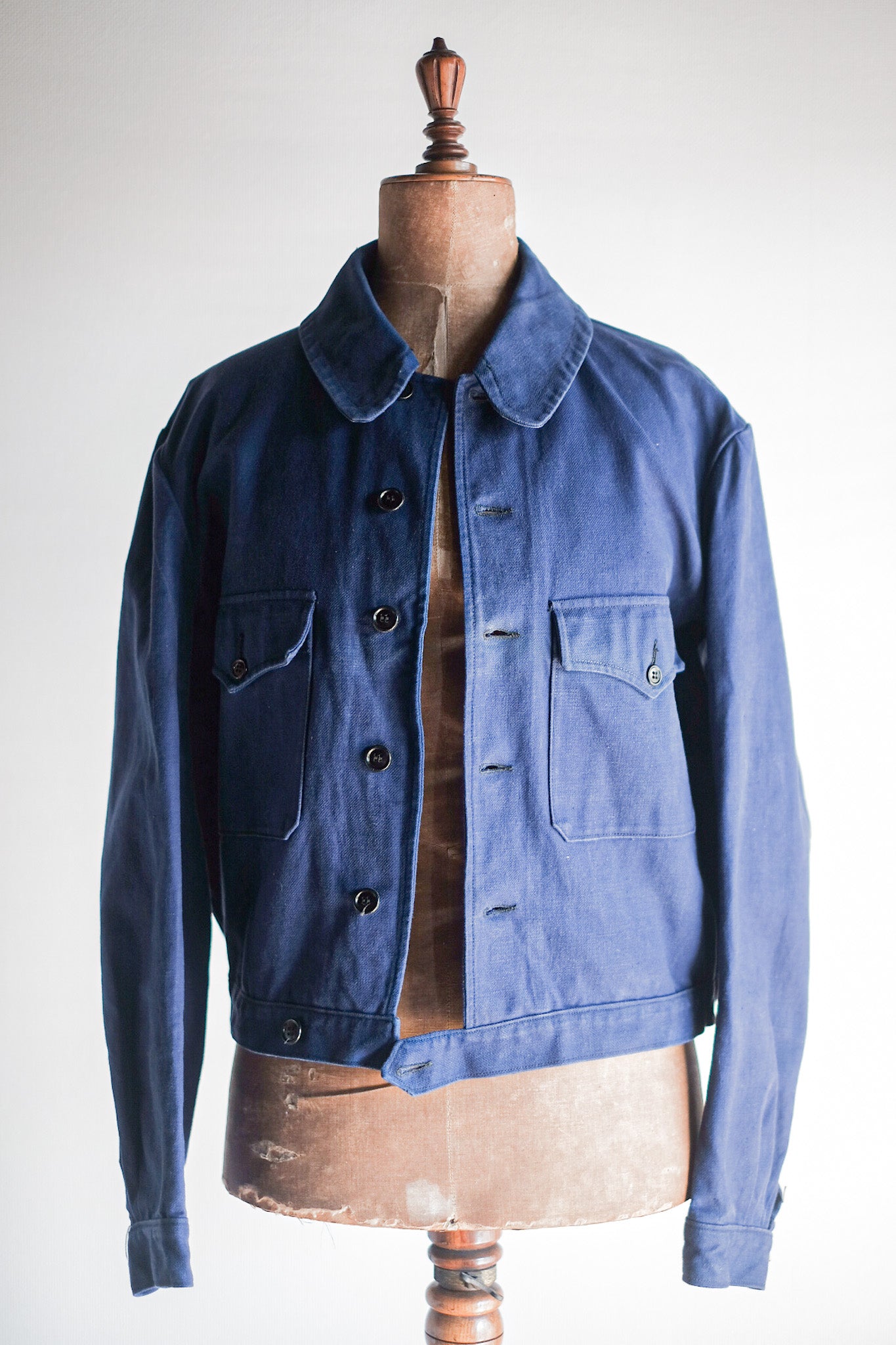 【~40's】French Vintage Blue Cotton Twill Cyclist Jacket
