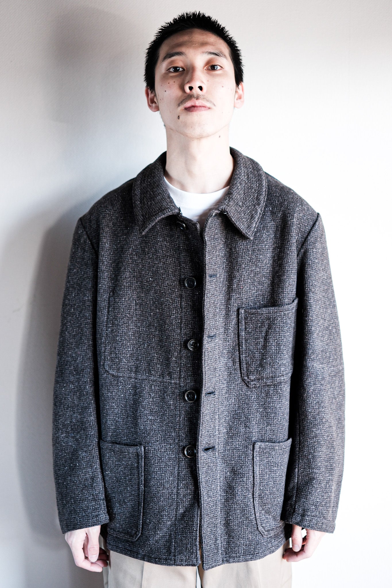 【~50's】French Vintage Gray Wool Checked Work Jacket