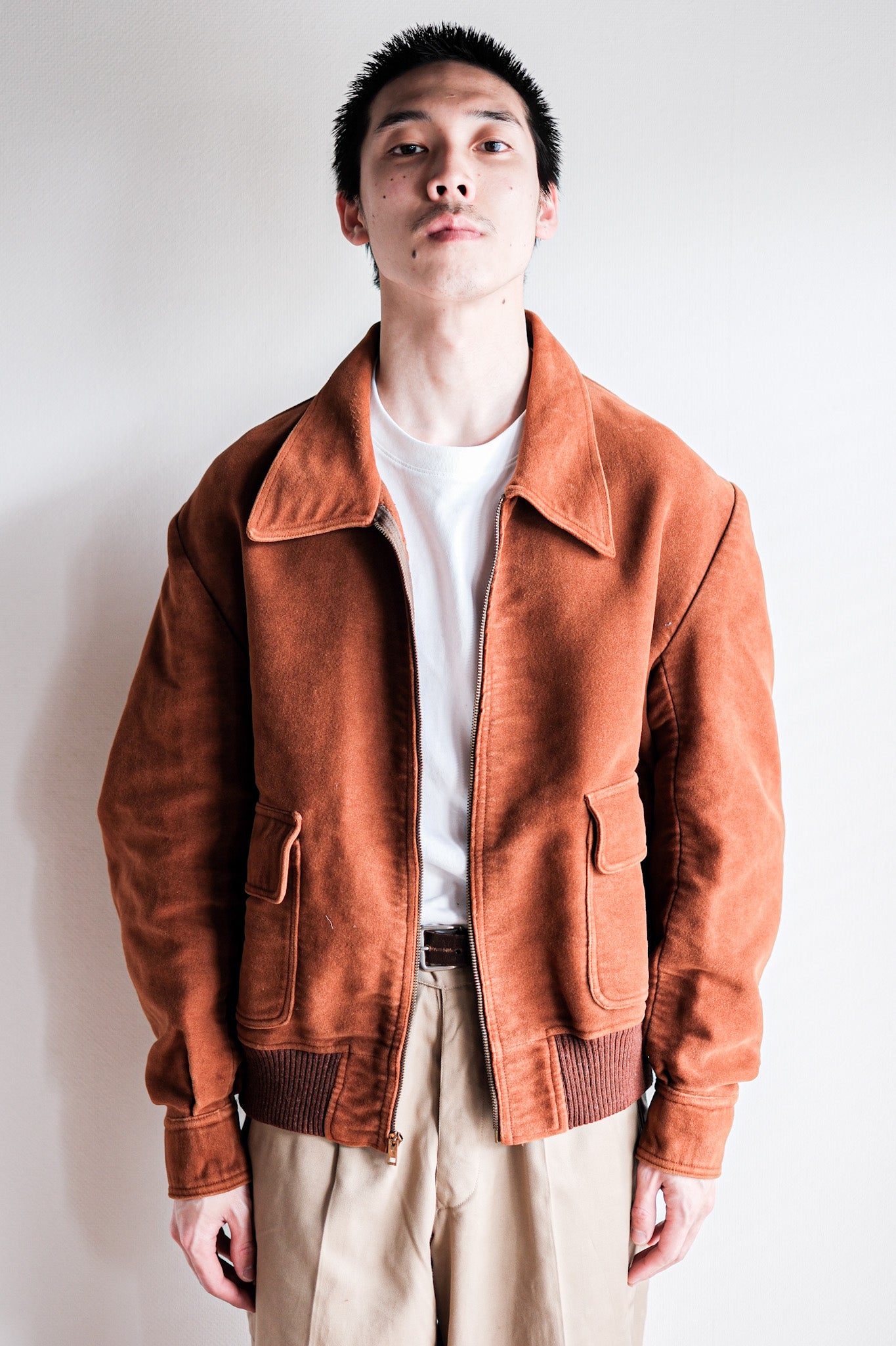 ［~40’s］French Vintage Brown Moleskin Cyclist Jacket