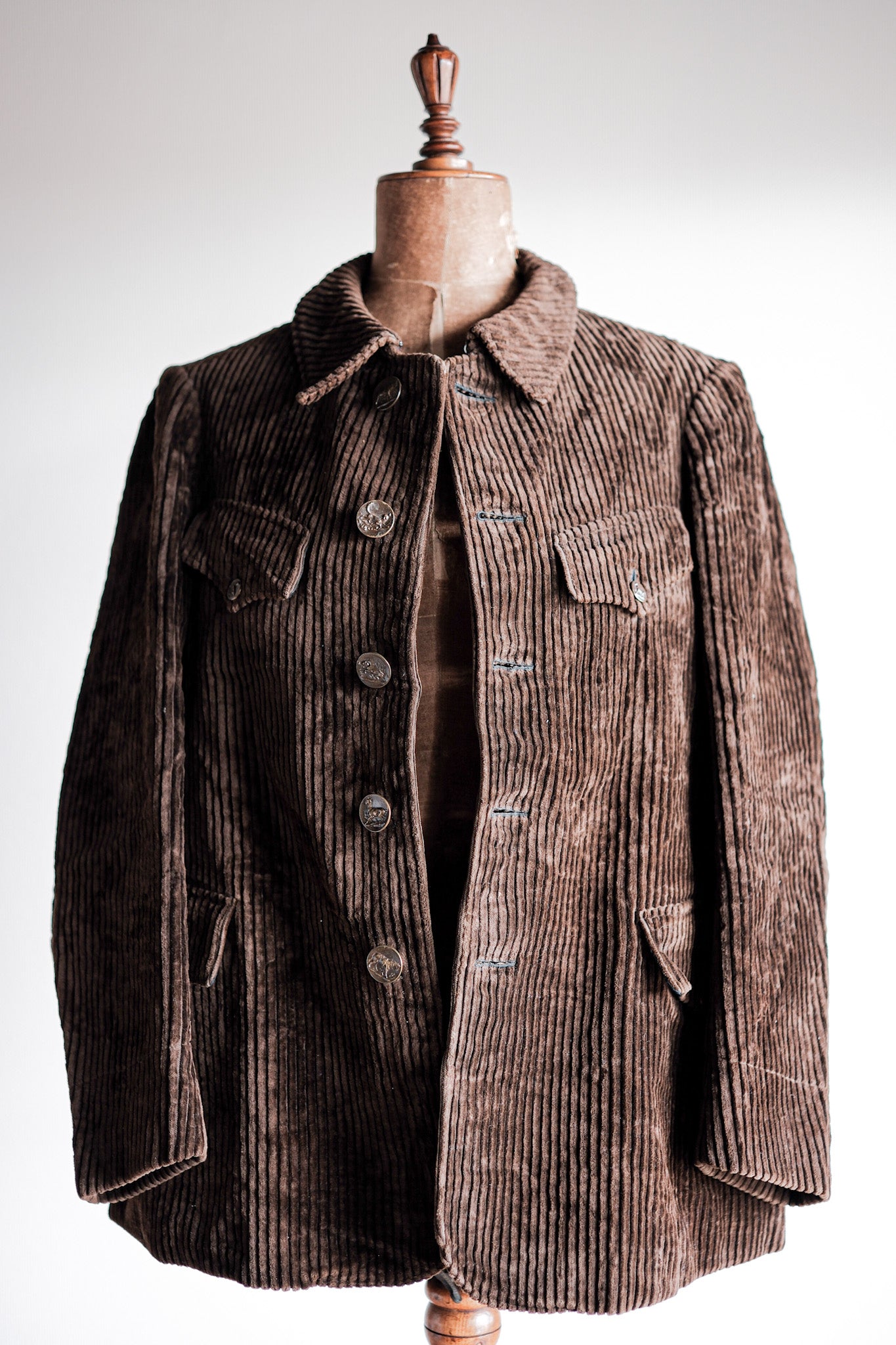 [~ 30's] French Vintage Brown Heavy Corduroy Hunting Jacket "Dead Stock"