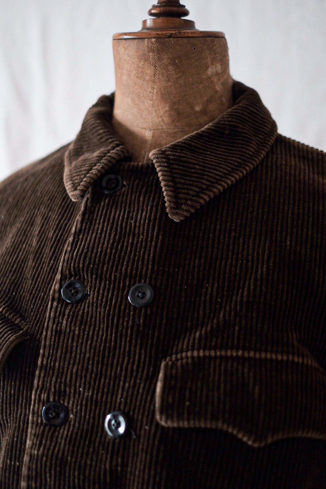 【~40's】Belgian Vintage Brown Corduroy × Black Moleskin Double Breasted Work Jacket