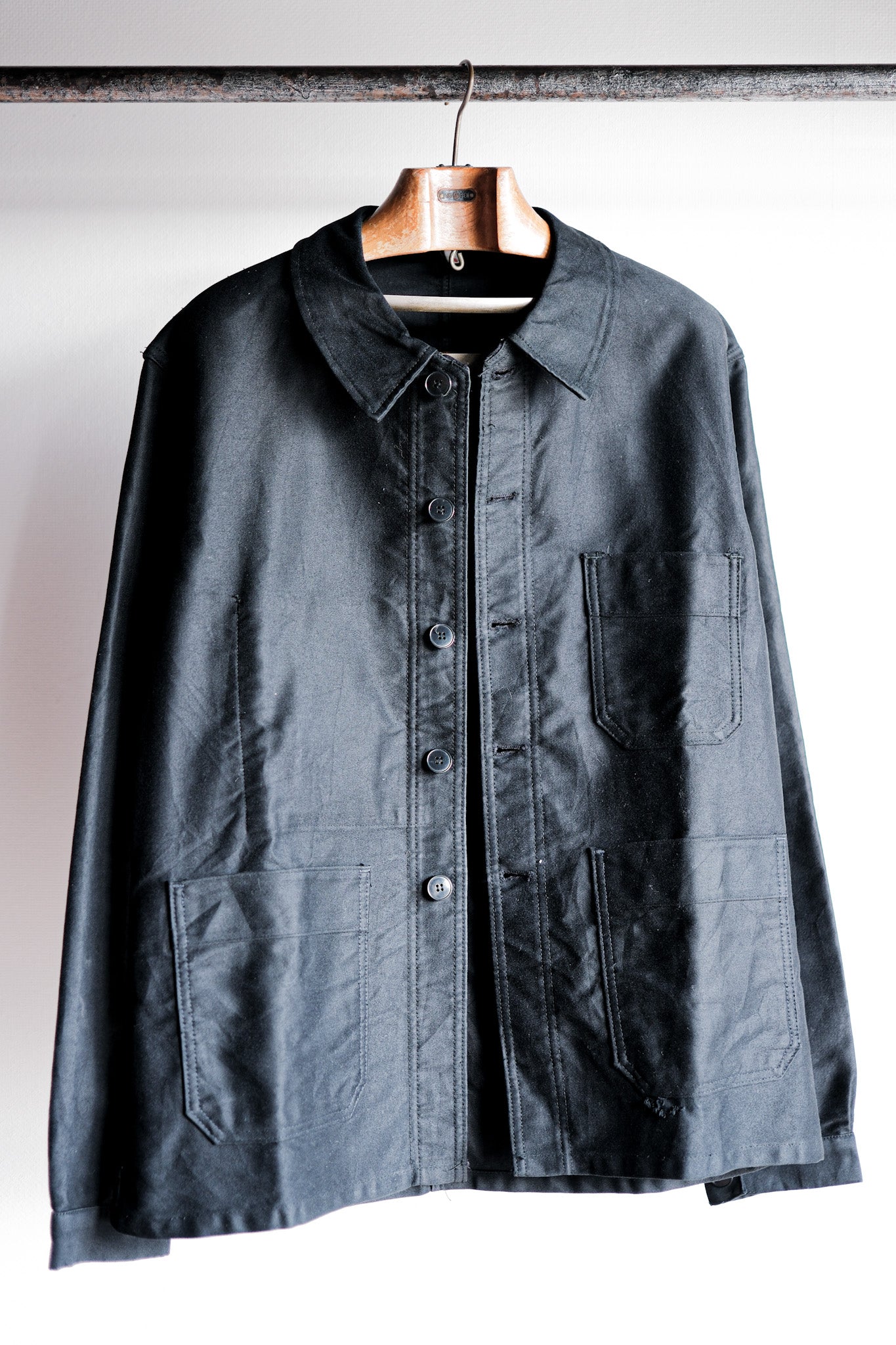 60's] French Vintage Black Moleskin Work Jacket Size.46 