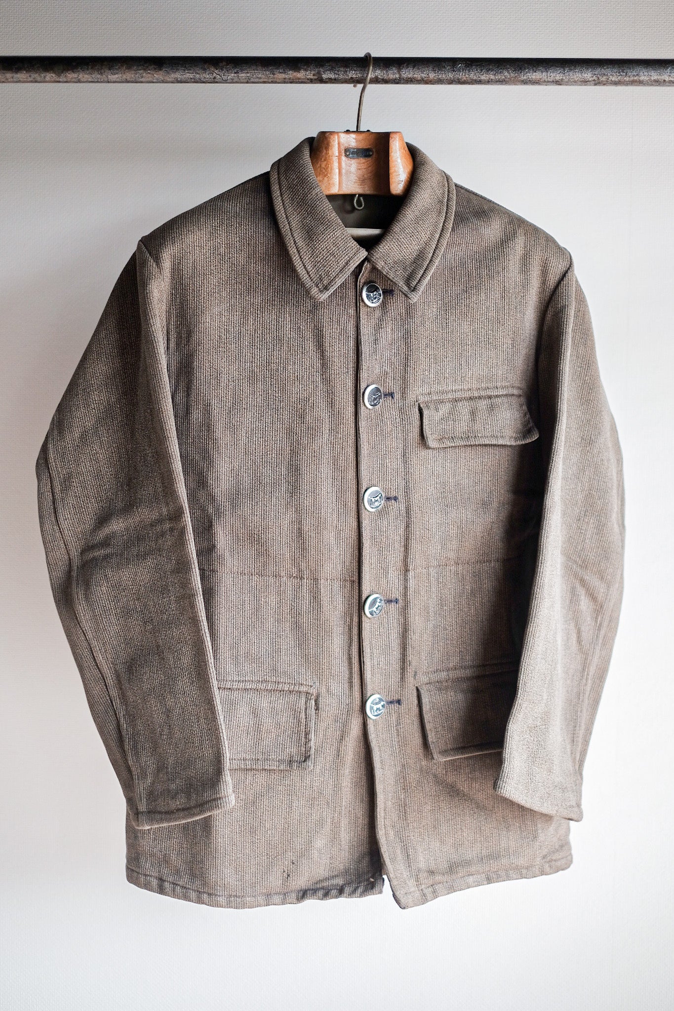 ［~60's］French Vintage Brown Salt & Pepper Cotton Pique Hunting Jacket