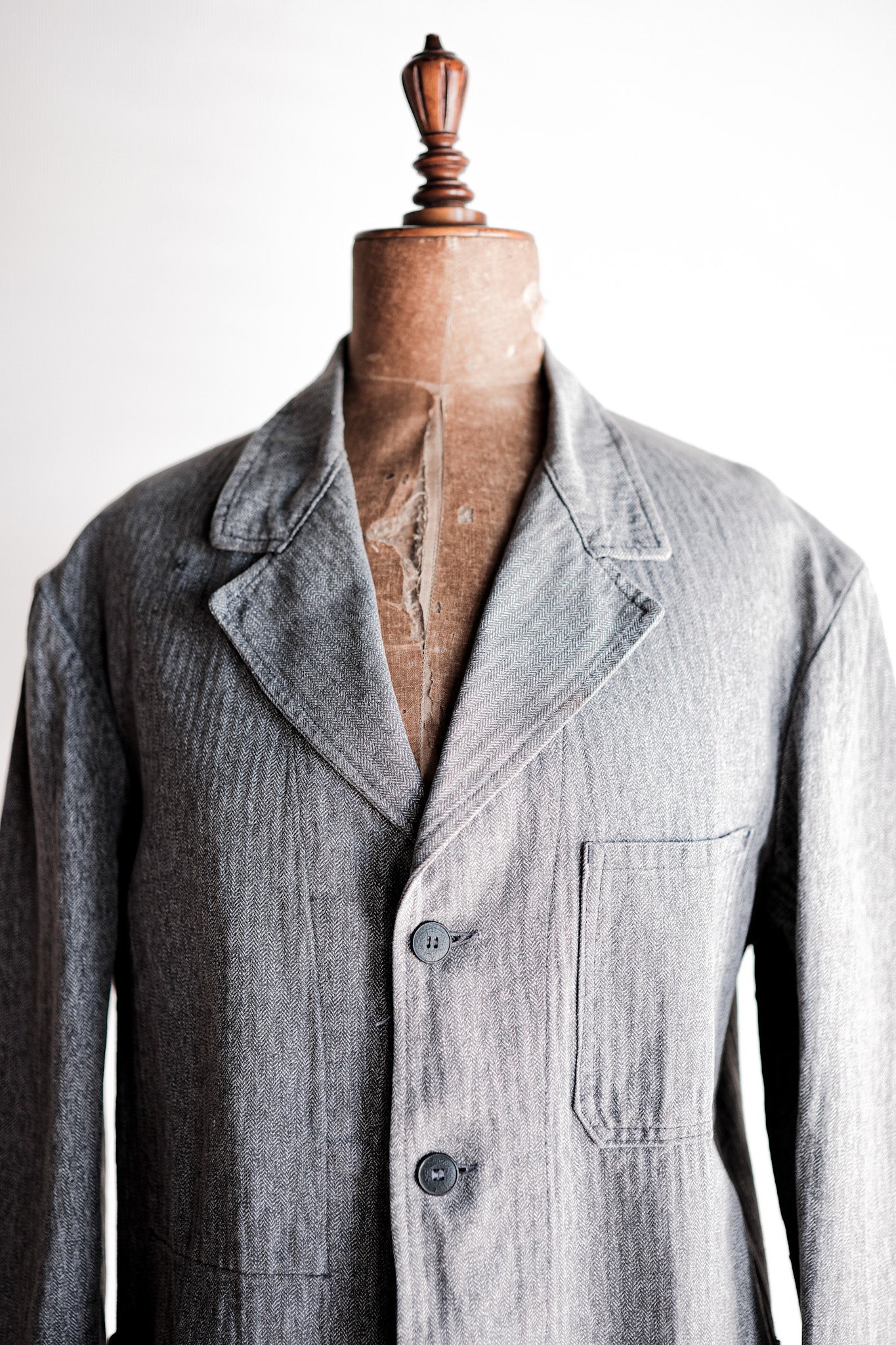 50's] French Vintage Salt & Pepper Cotton Hbt Lapel Work Jacket