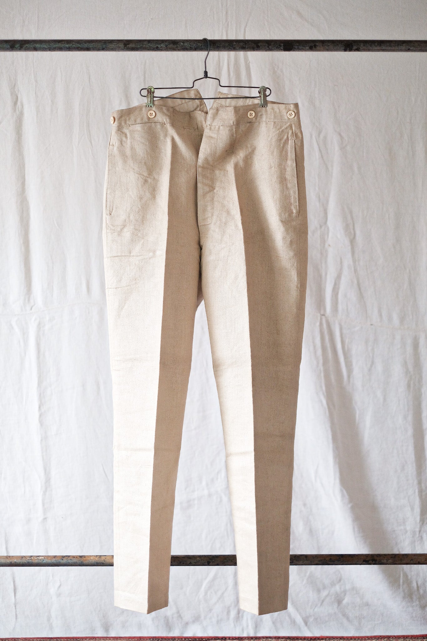 [~ 20's] French Vintage HBT Linen Work Pant "Dead Stock"