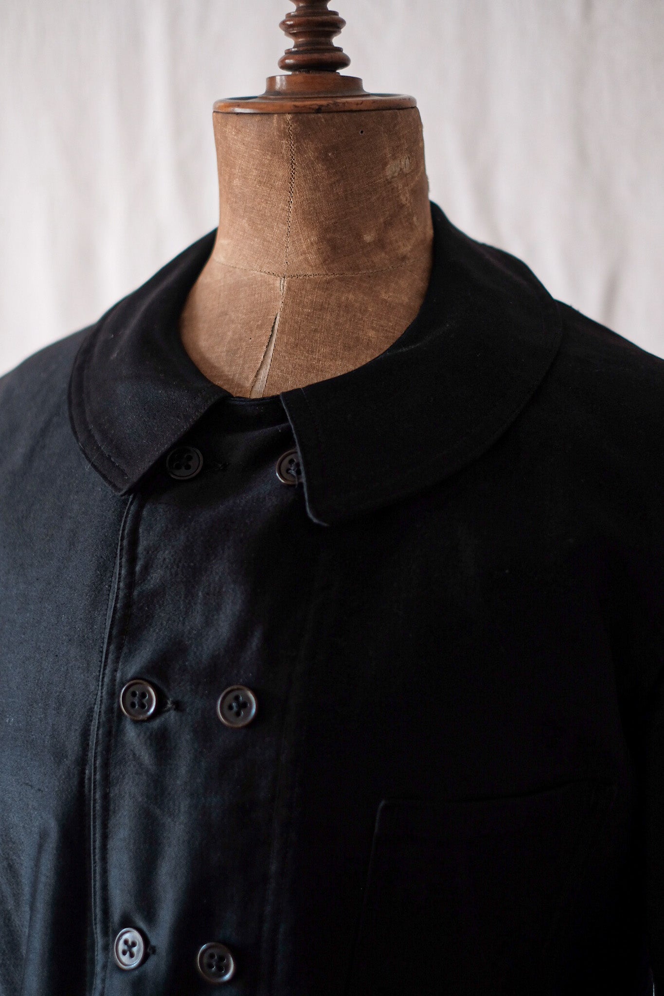 [~ 30's] French Vintage Double Breasted Black Moleskin Work Jacket