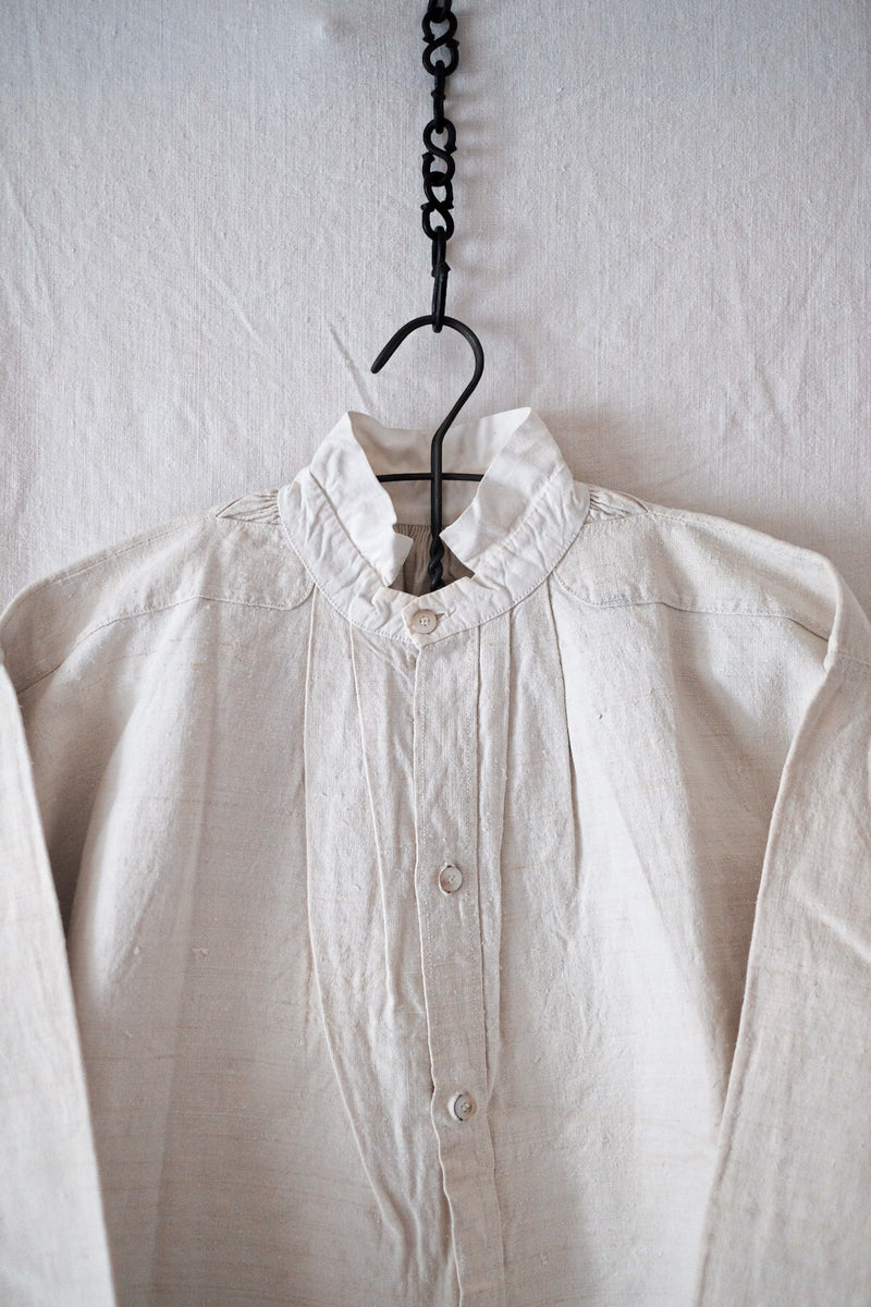 [ต้น 20 C] เสื้อเชิ้ตผ้าลินินโบราณฝรั่งเศส