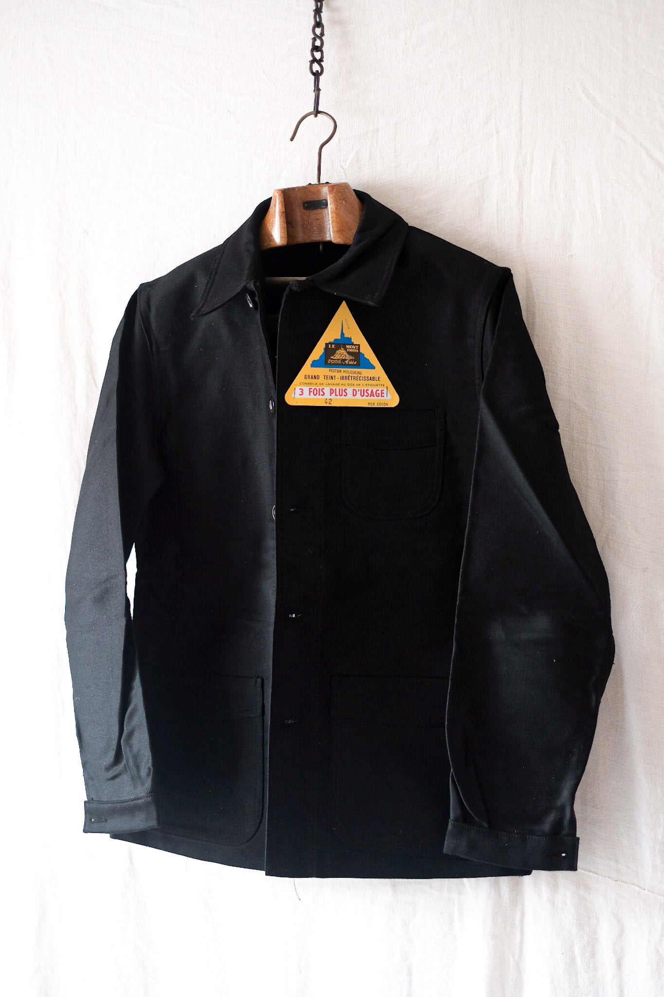 【~50's】French Vintage "Le Mont St. Michel" Black Moleskin Work Jacket "Dead Stock"