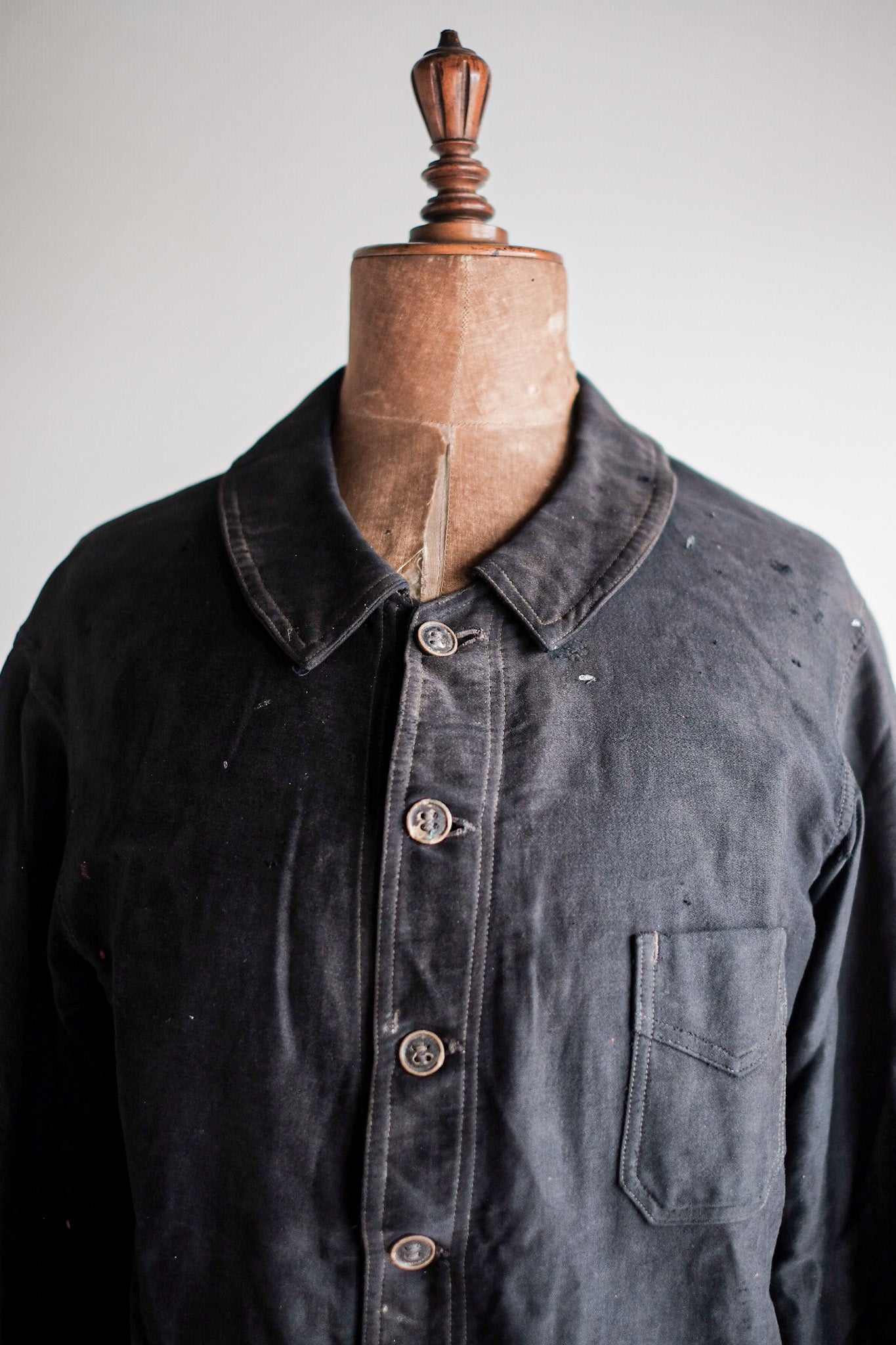 20's】French Vintage Black Moleskin Work Jacket 