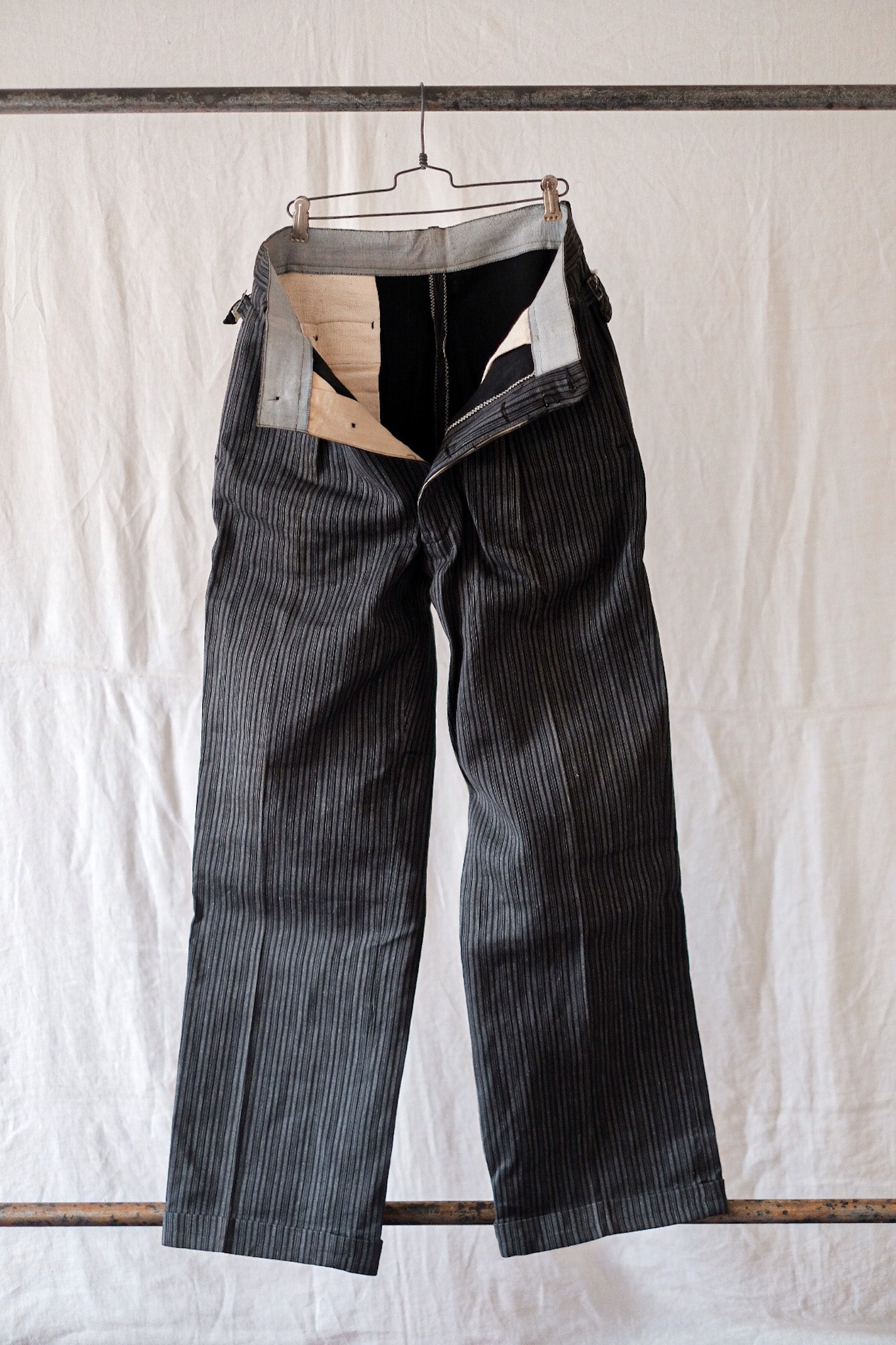 [~ 50's] French Vintage Cotton Wool Striped Work Pants