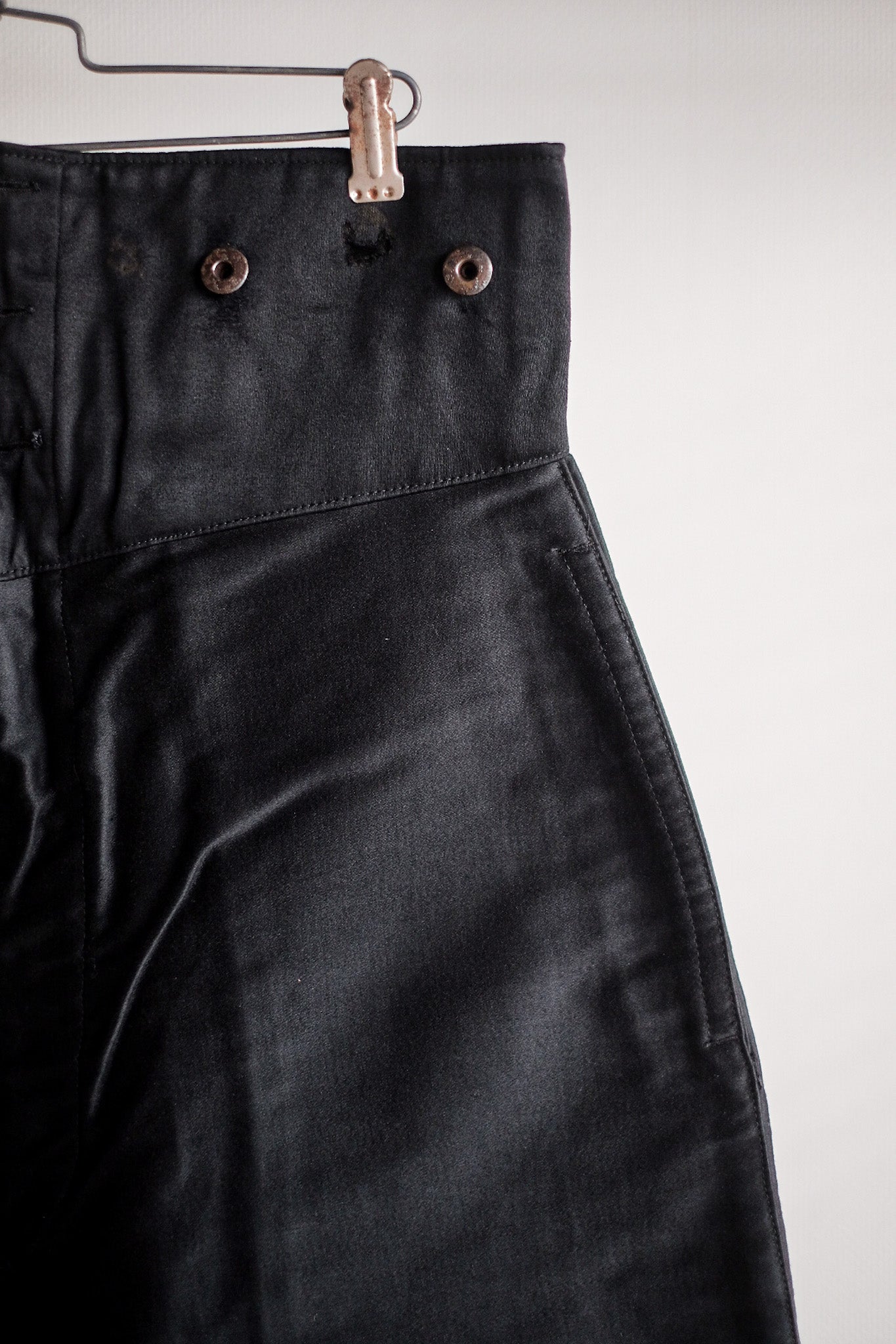【~30's】French Vintage Black Moleskin Work Pants "Le Mont St. Michel" "Dead Stock"