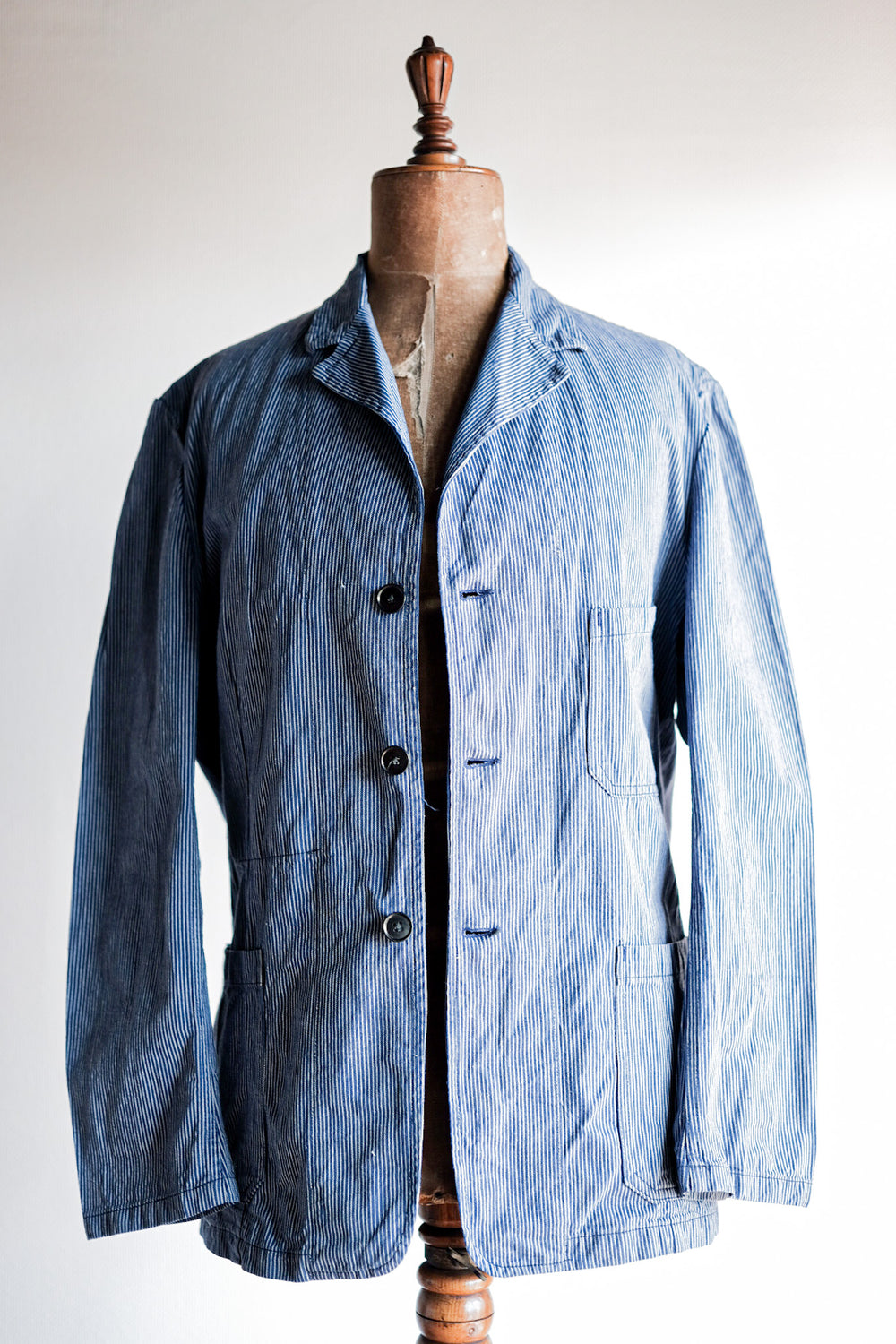 【~60's】French Vintage Cotton Striped Work Jacket "AU MOLINEL"