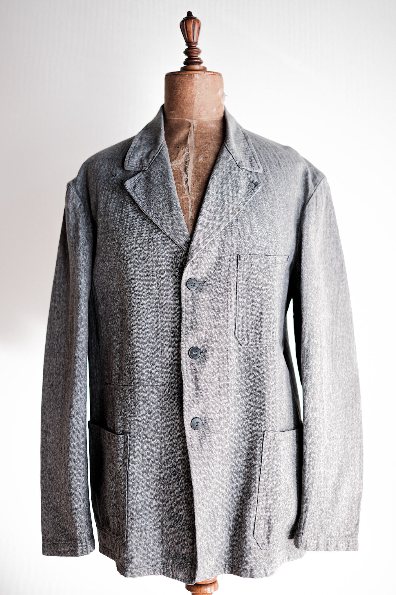 【~50's】French Vintage Salt & Pepper Cotton HBT Lapel Work Jacket