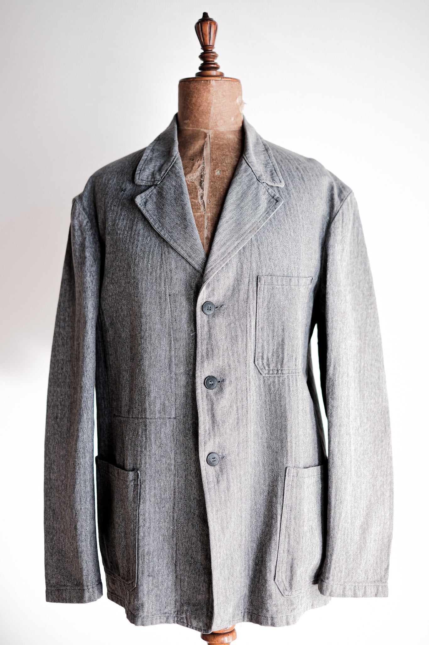 ［~50's］French Vintage Salt & Pepper Cotton HBT Lapel Work Jacket