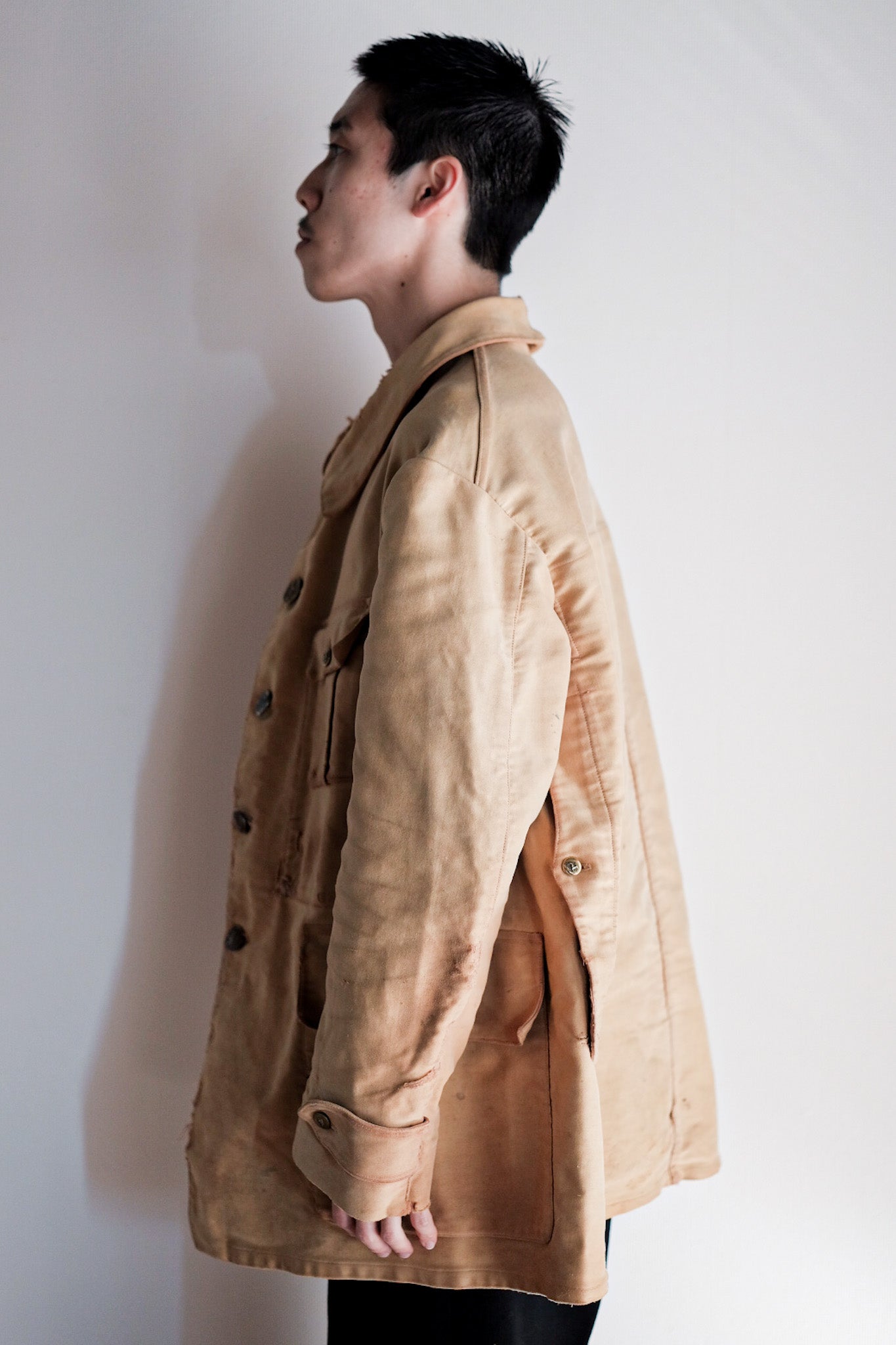 ［~30's］French Vintage Moleskin Hunting Jacket With Chin Strap