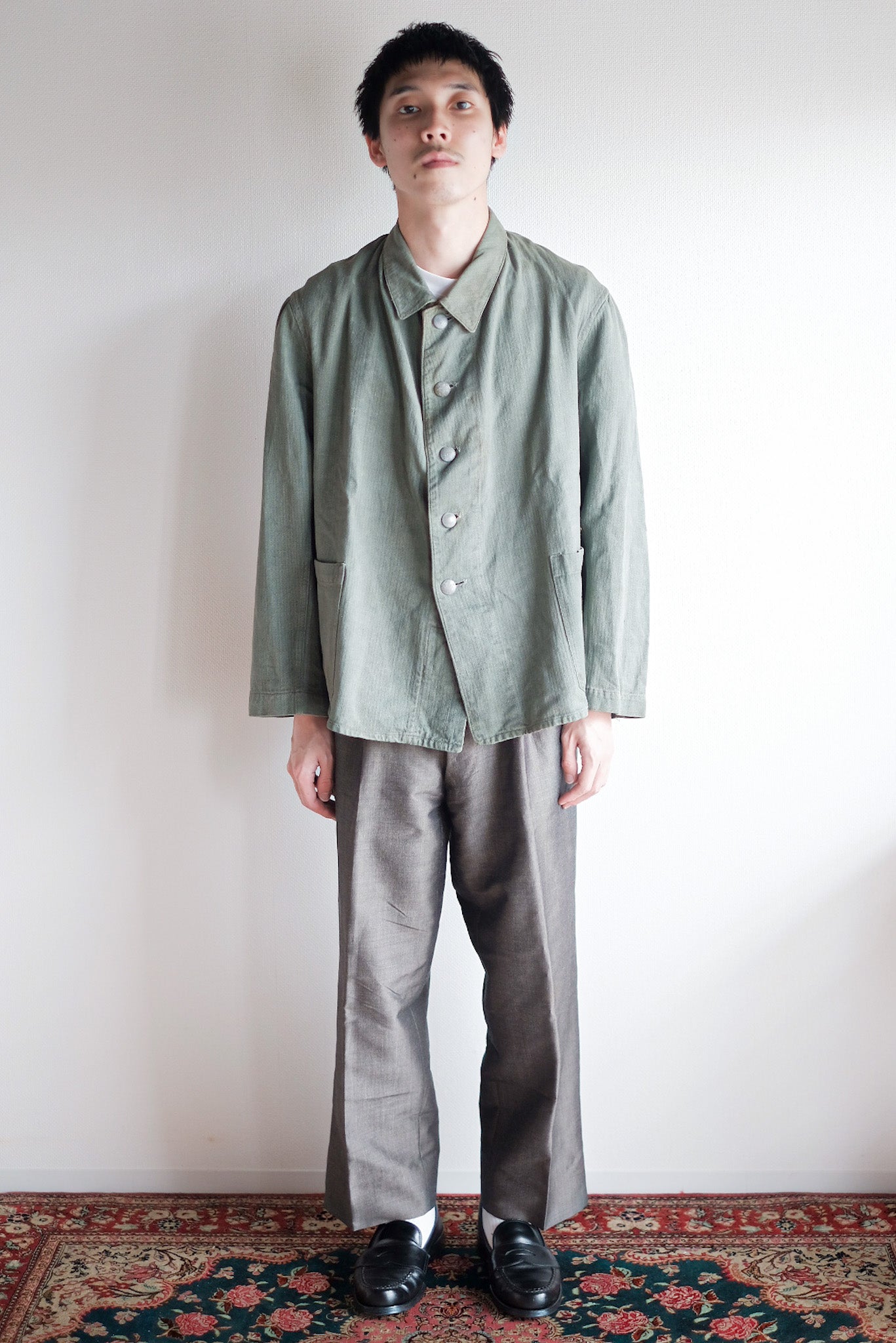 30's] WW2 German Army Drillich Green HBT Linen Jacket