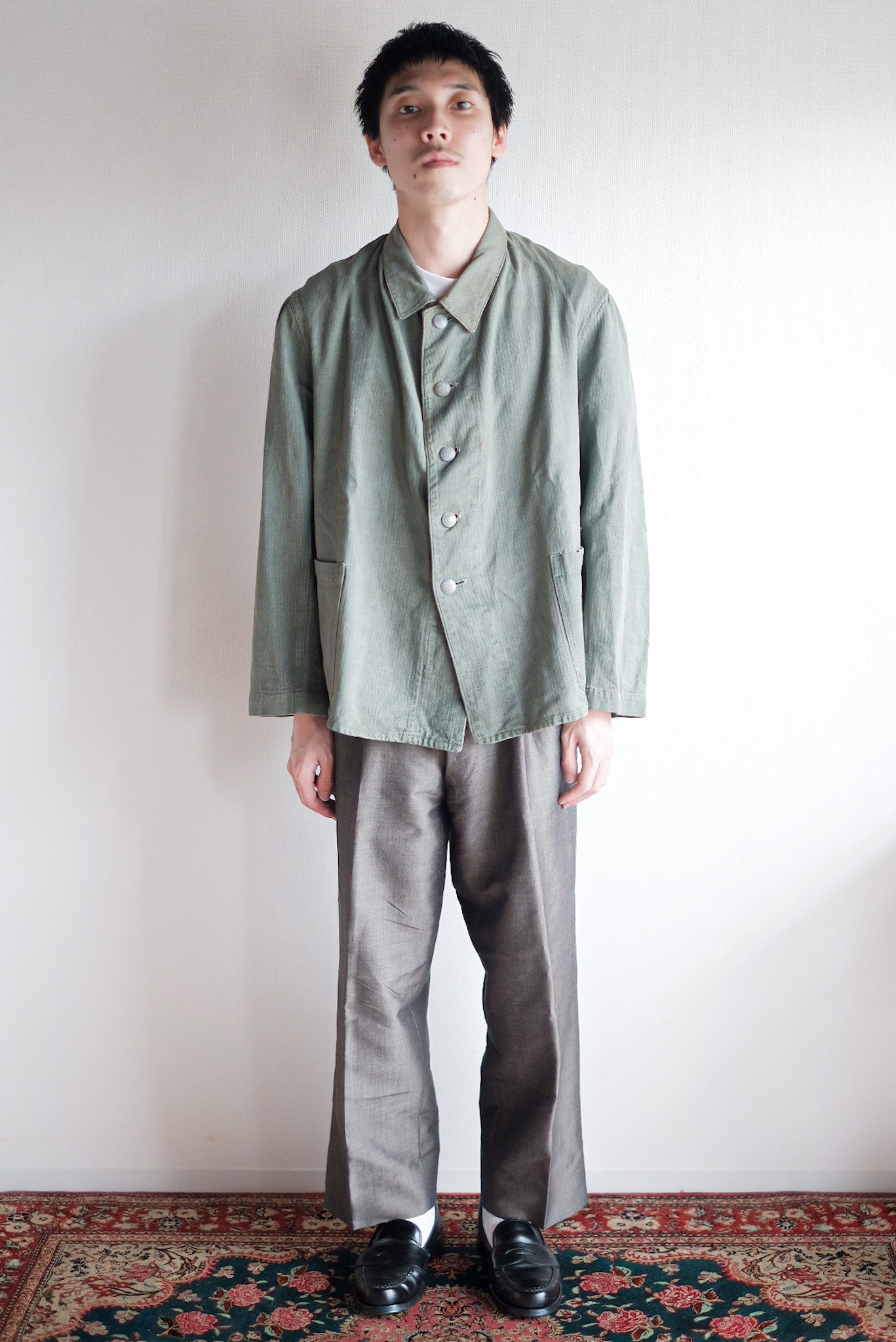 ［~30's］WW2 German Army Drillich Green HBT Linen Jacket