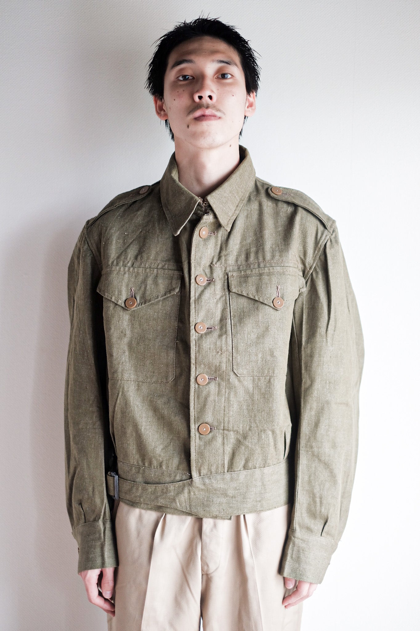 【~50's】British Army Green Denim Battle Dress Jacket Size.7 "Dead Stock"