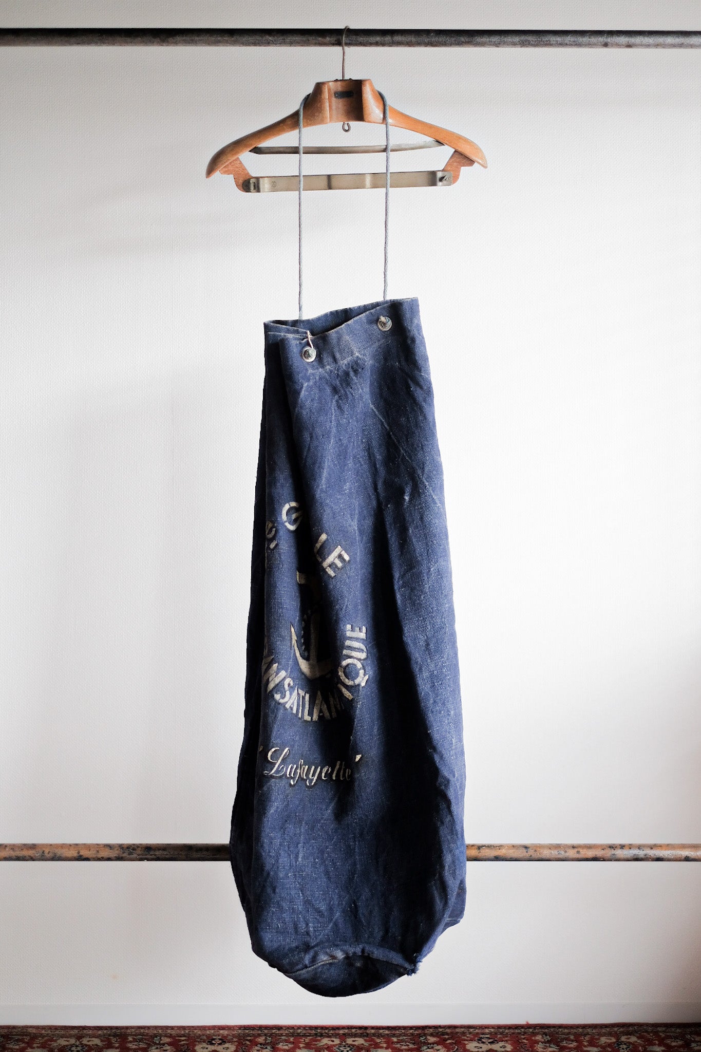 【~30's】French Vintage Indigo Hemp Linen Duffle Bag "MS Lafayette"
