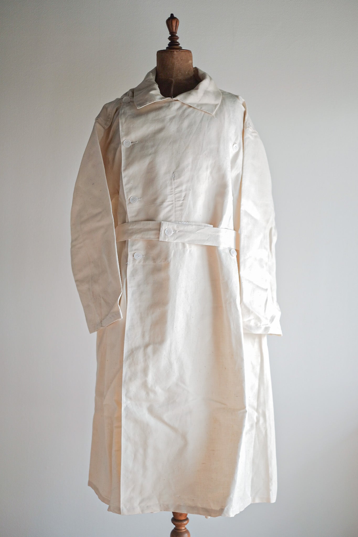 [~ 50's] French Army Double Breasted Linen COAT HOSPITAL MILITARY "Dead Stock"