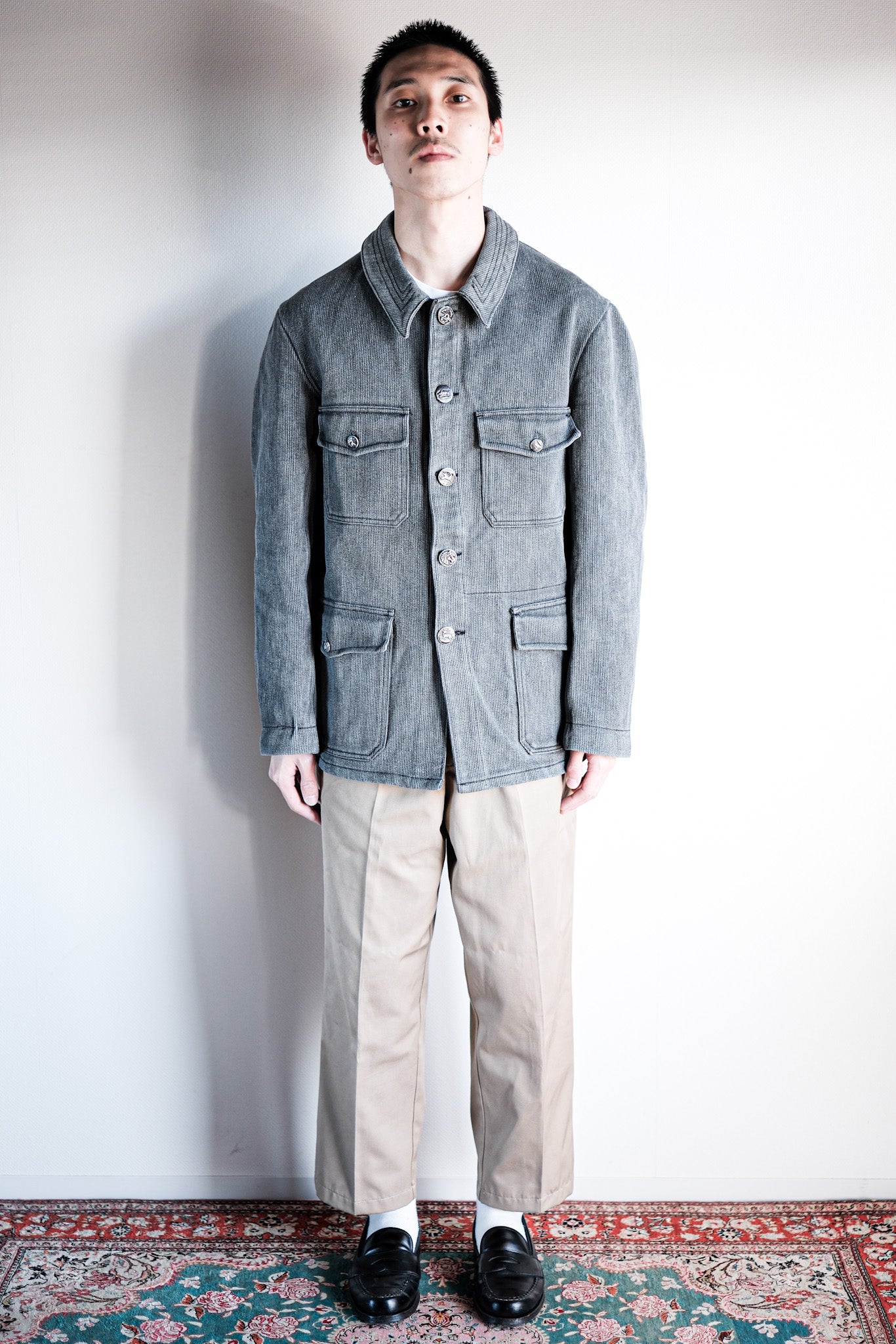 【~60's】French Vintage Gray Cotton Pique Hunting Jacket