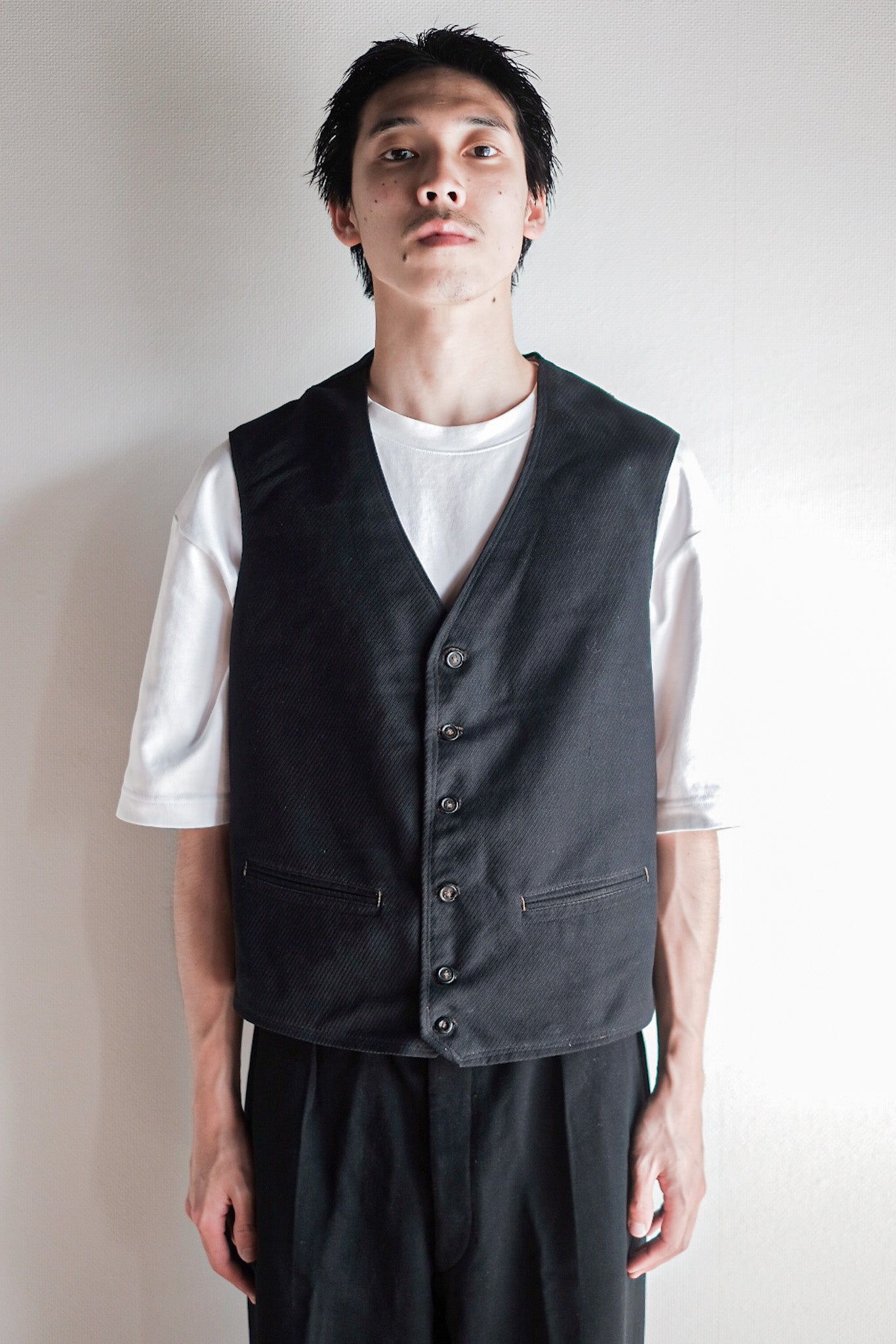 [~ 10's] French Vintage Black Work Gilet ทำงาน