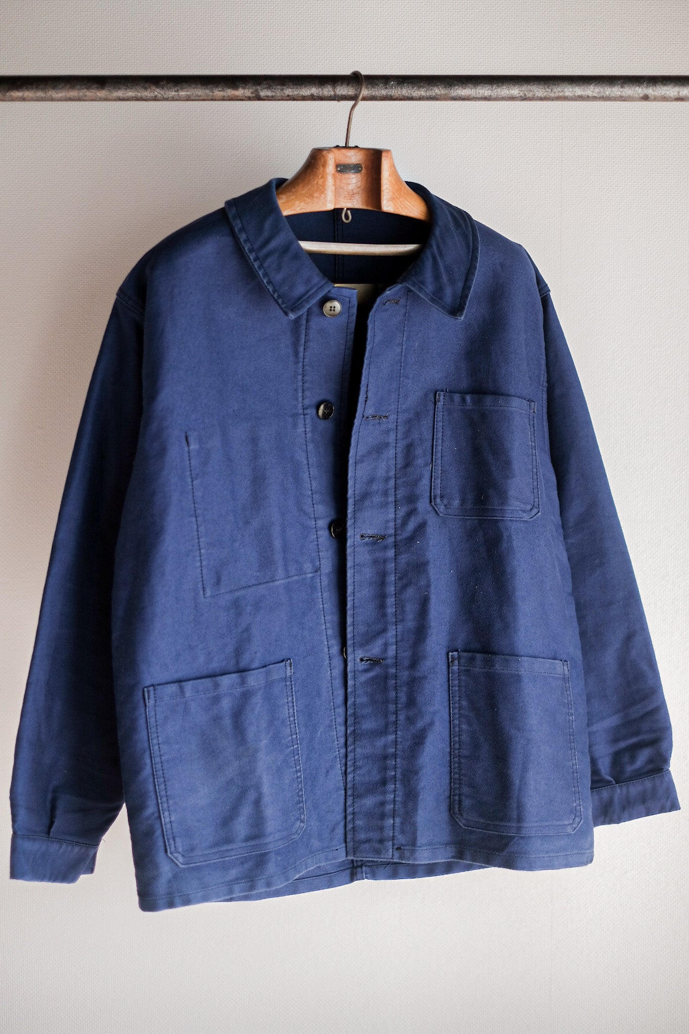 【~60's】French Vintage Blue Moleskin Work Jacket "4 Buttons"