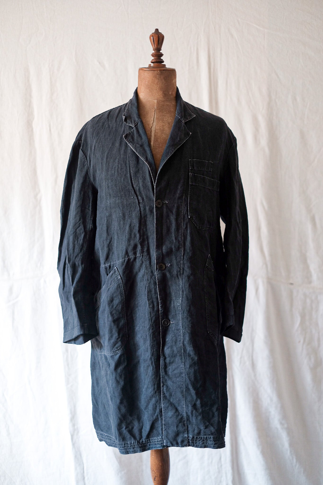 [20日早期]法國古董靛藍亞麻布尼農外套