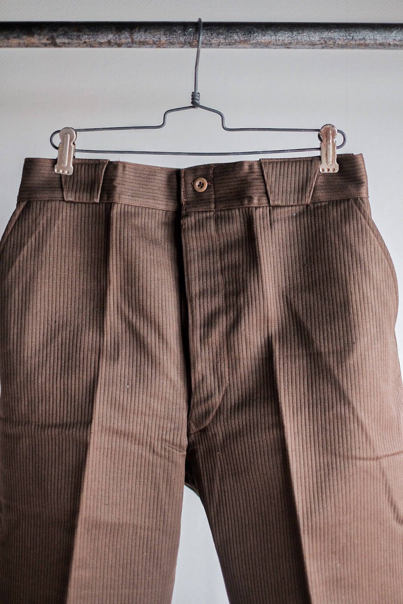 [~ 50's] French Vintage Brown Cotton Pique Pique กางเกง "Dead Stock"