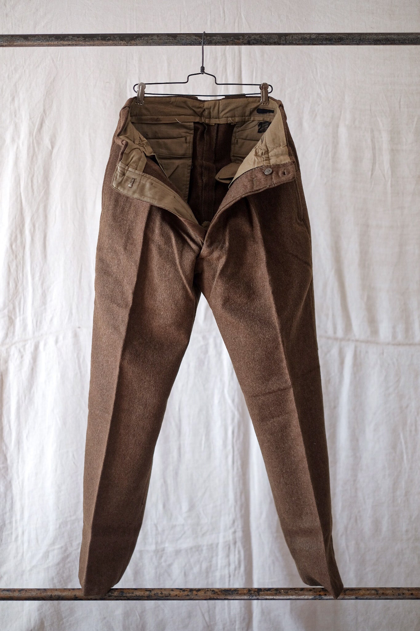 [~ 50's] กางเกงผ้าขนสัตว์สีน้ำตาลกองทัพบกฝรั่งเศส