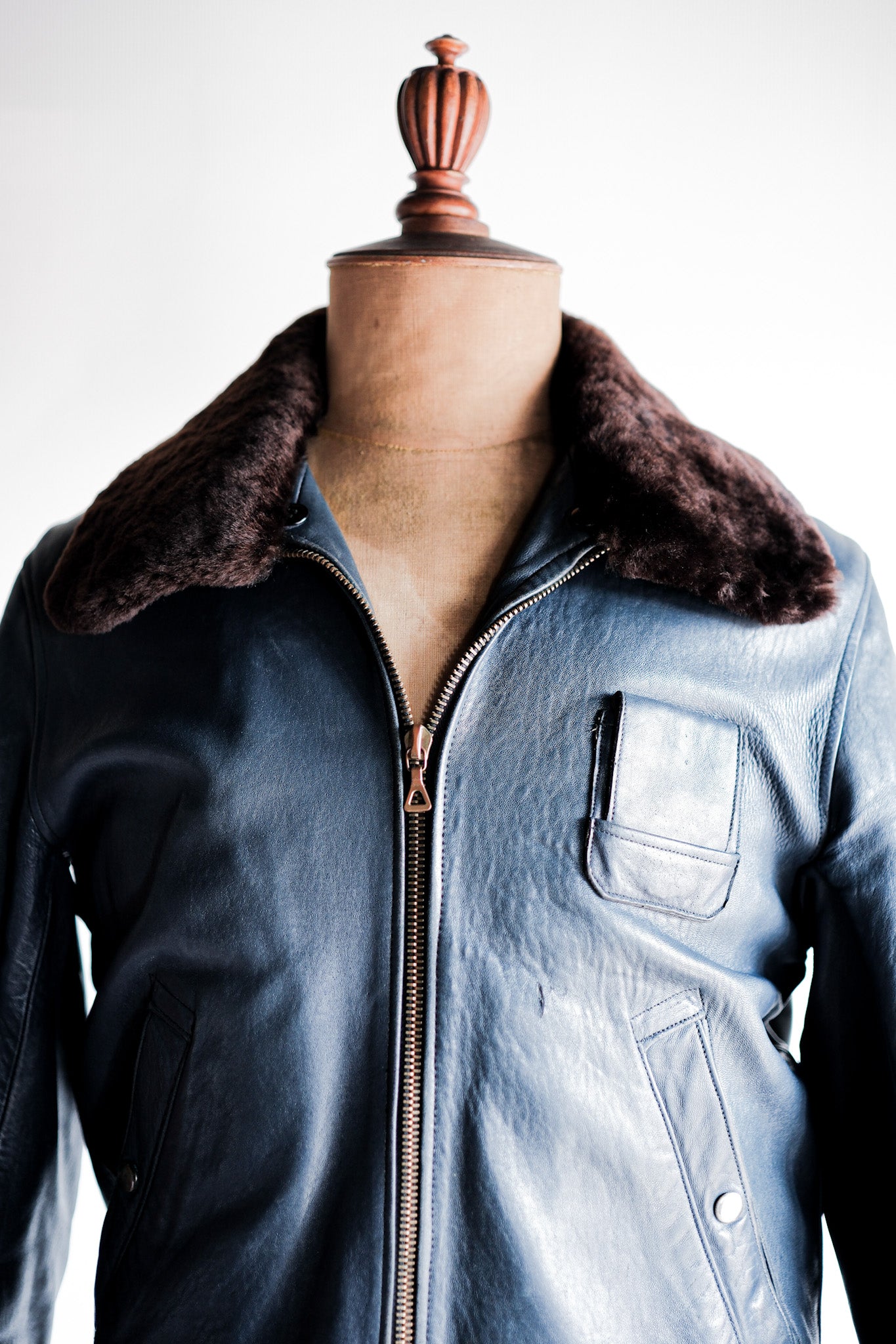 【~70's】French Air Force Pilot Leather Jacket Size.92C