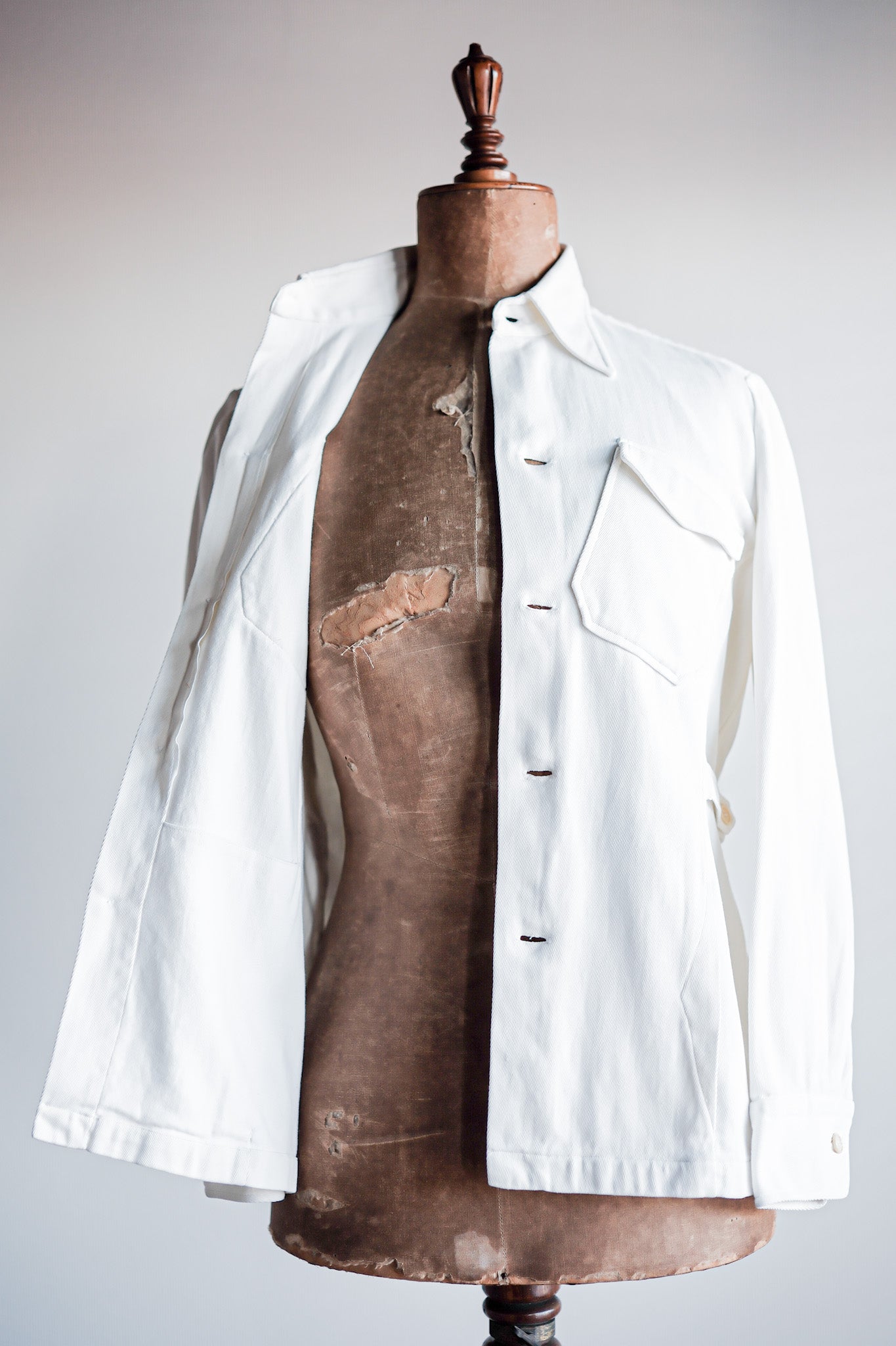 ［~30's］French Vintage White Cotton Twill Colonial Jacket