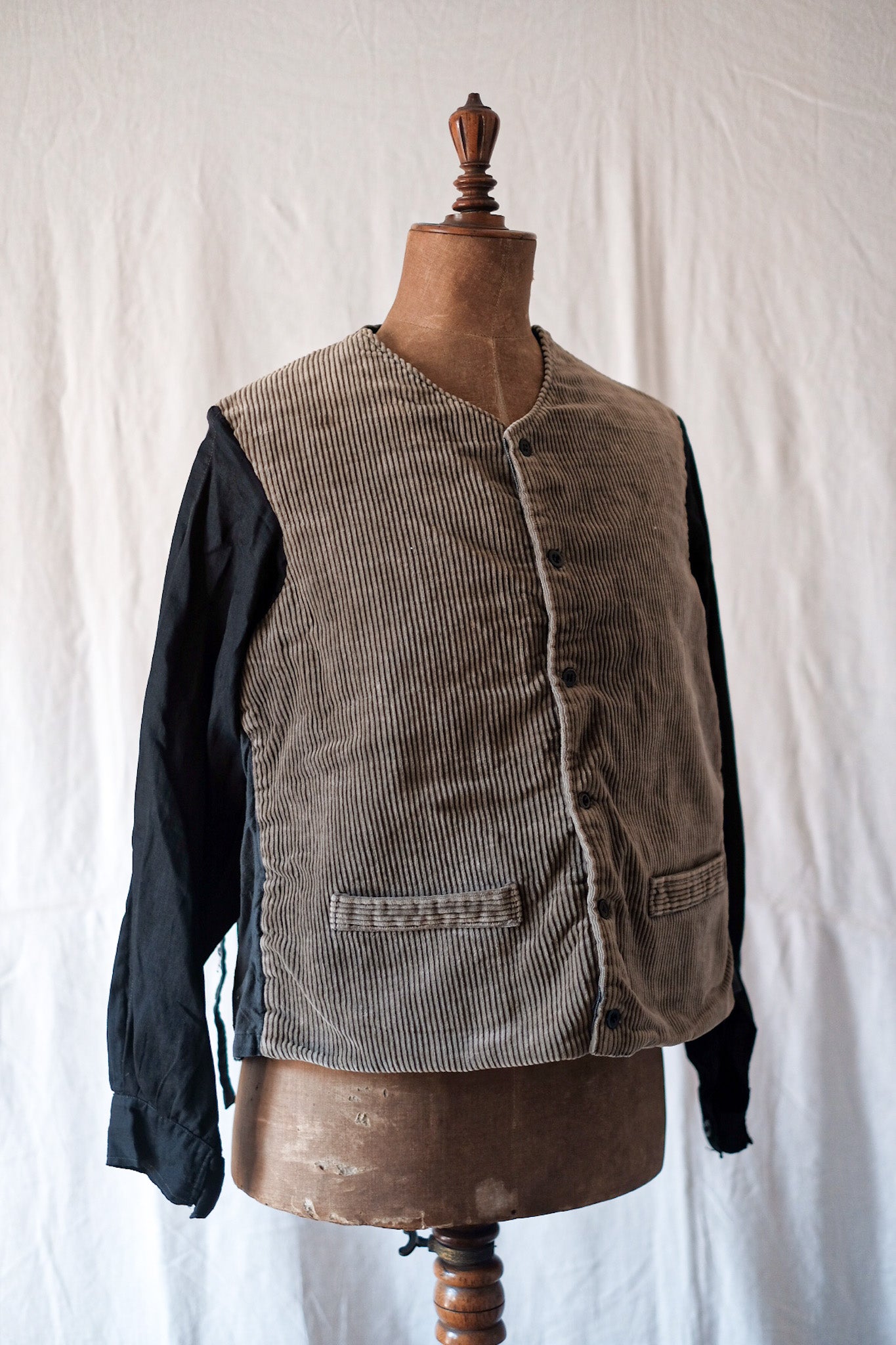 [~ 30's] French Vintage Gray Brown Corduroy Gilet Jacket