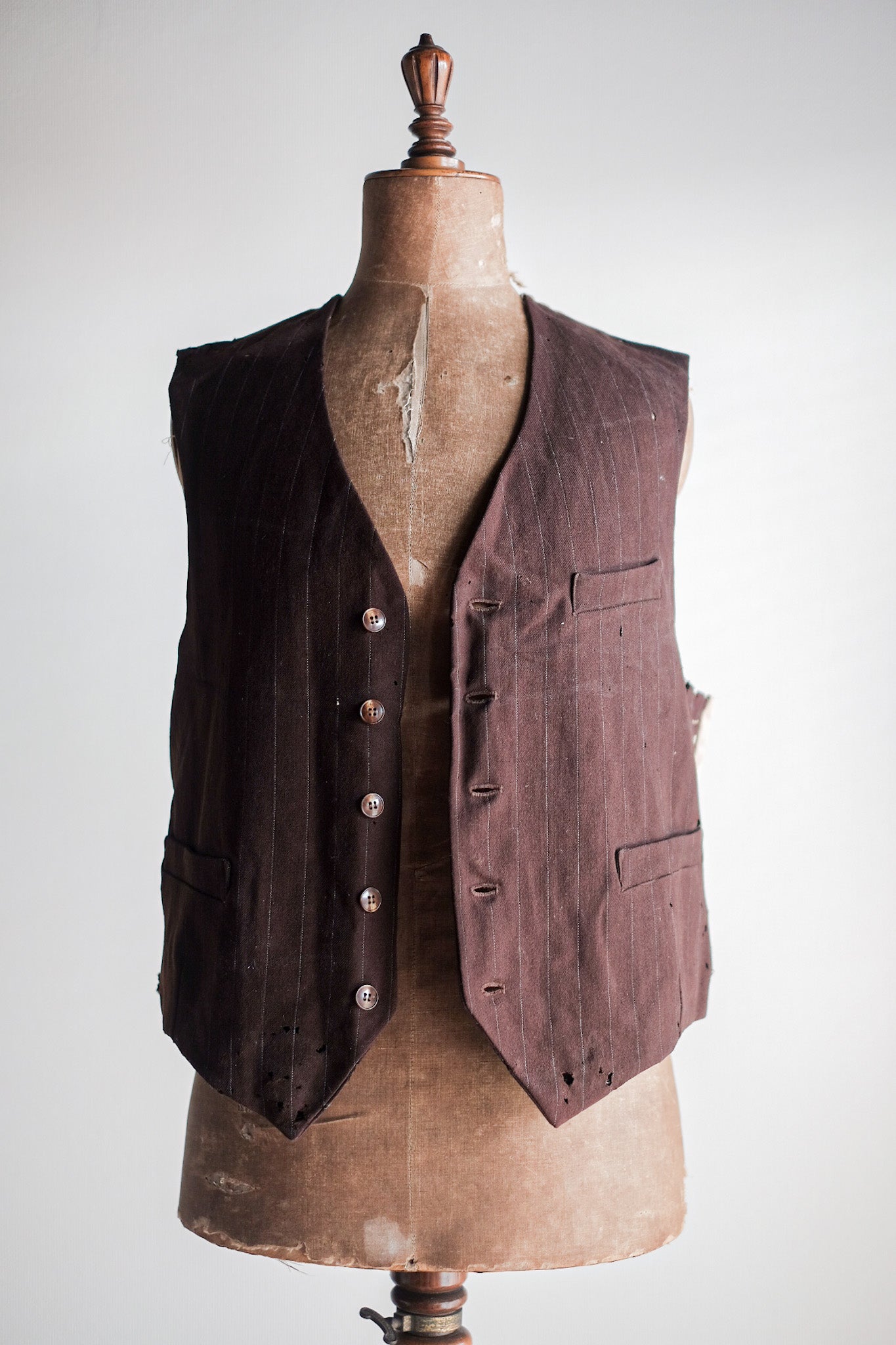 ［~40's］French Vintage Brown Wool Work Gilet