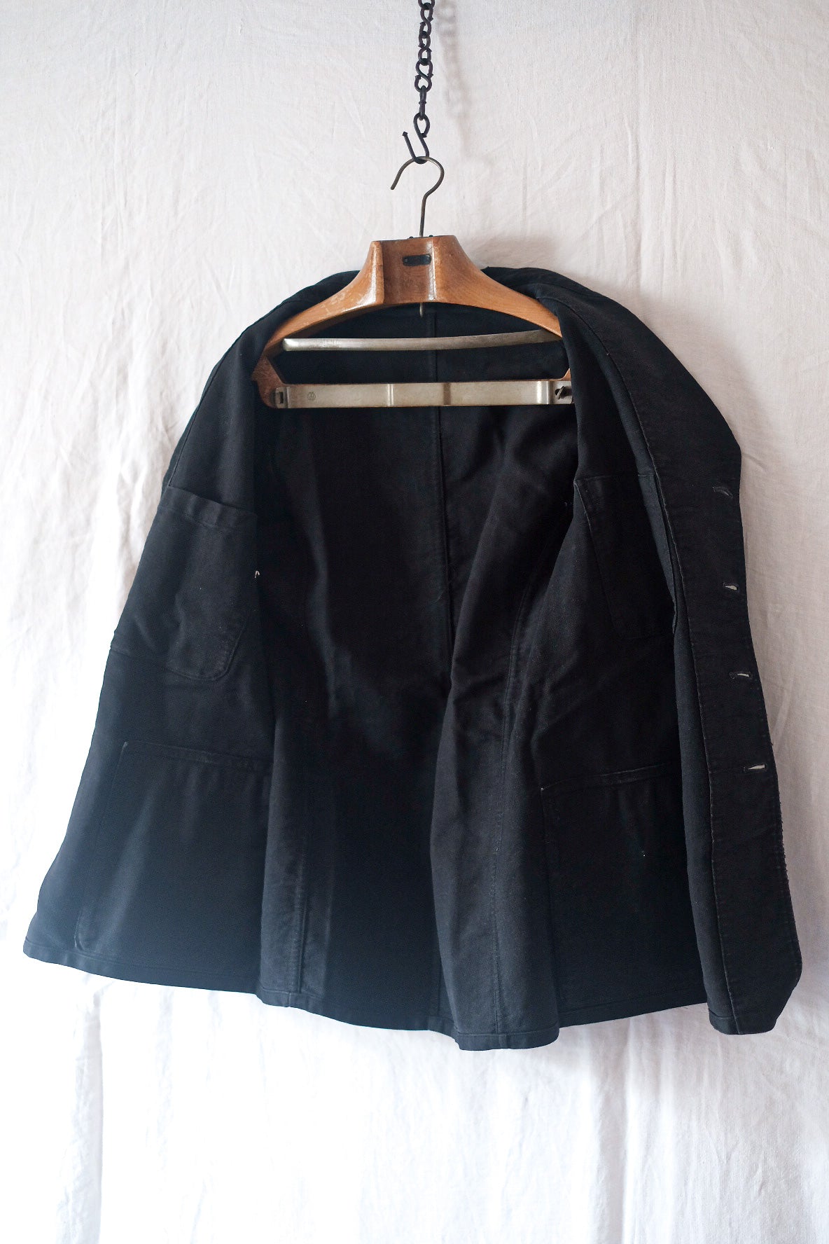 [~ 50's] French Vintage Black Moleskin Work Jacket