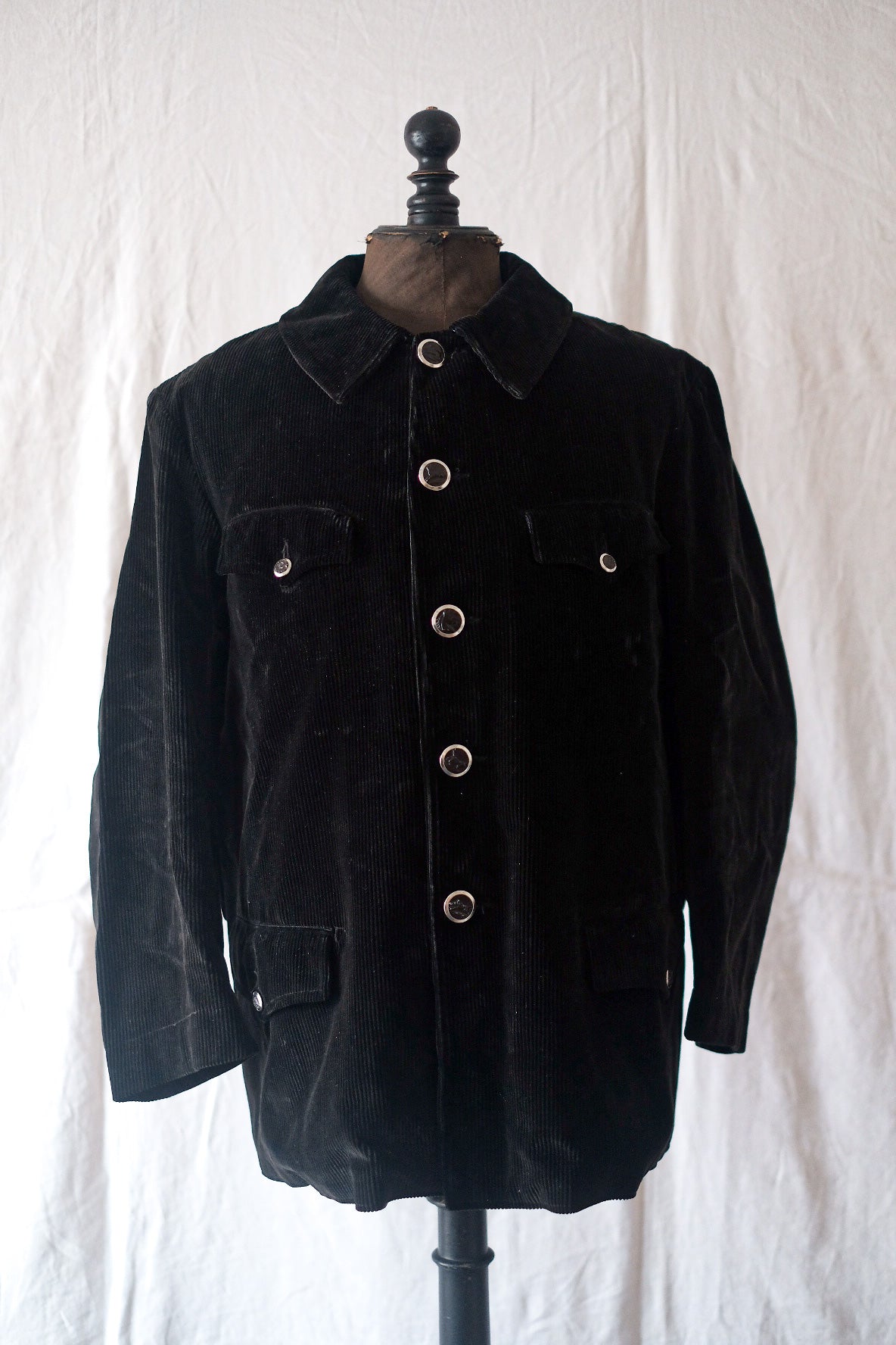 [〜40年代]法國復古黑色燈芯絨狩獵夾克“死股”